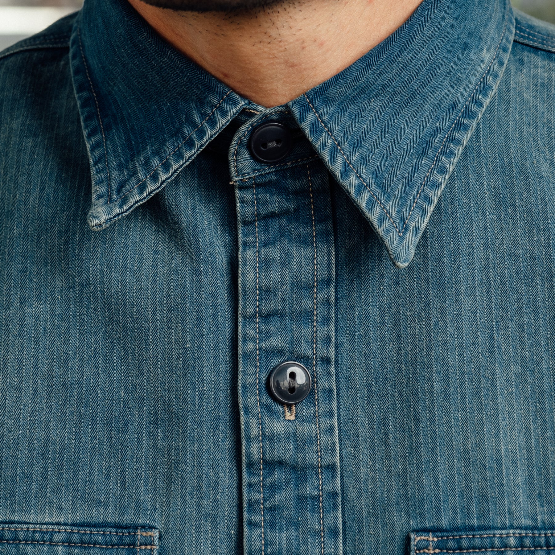 RRL Indigo Herringbone Twill Work Shirt Faded Indigo