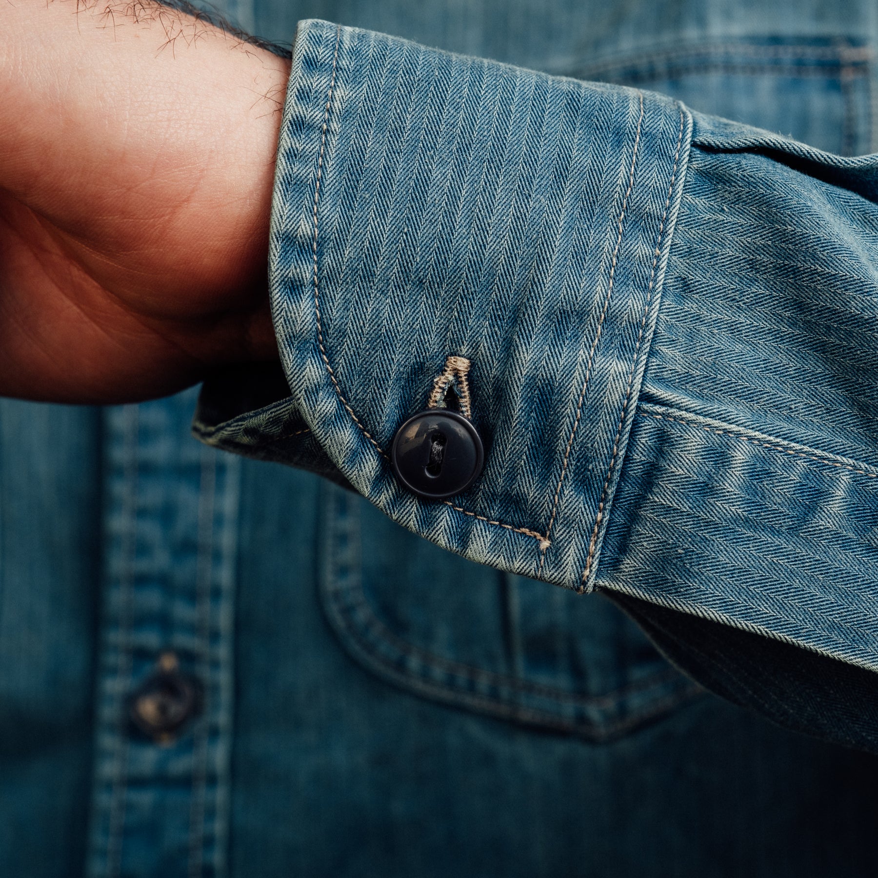 RRL Indigo Herringbone Twill Work Shirt Faded Indigo