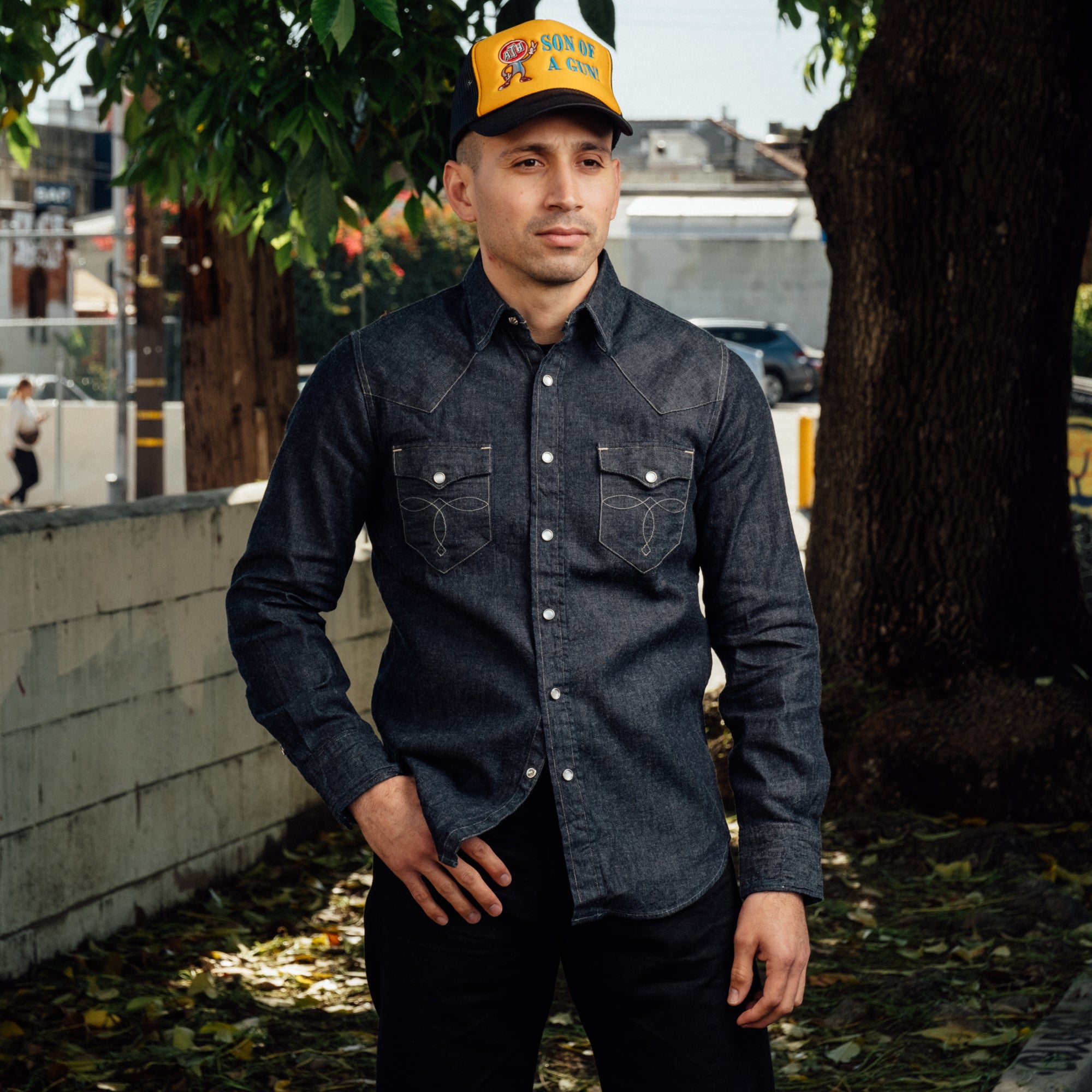 RRL Slim Fit Denim Western Shirt