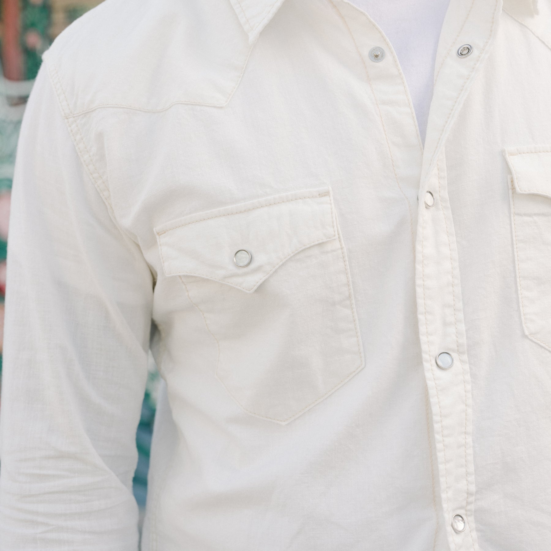 The Flat Head FN-SCW-003L Chambray Western Shirt White