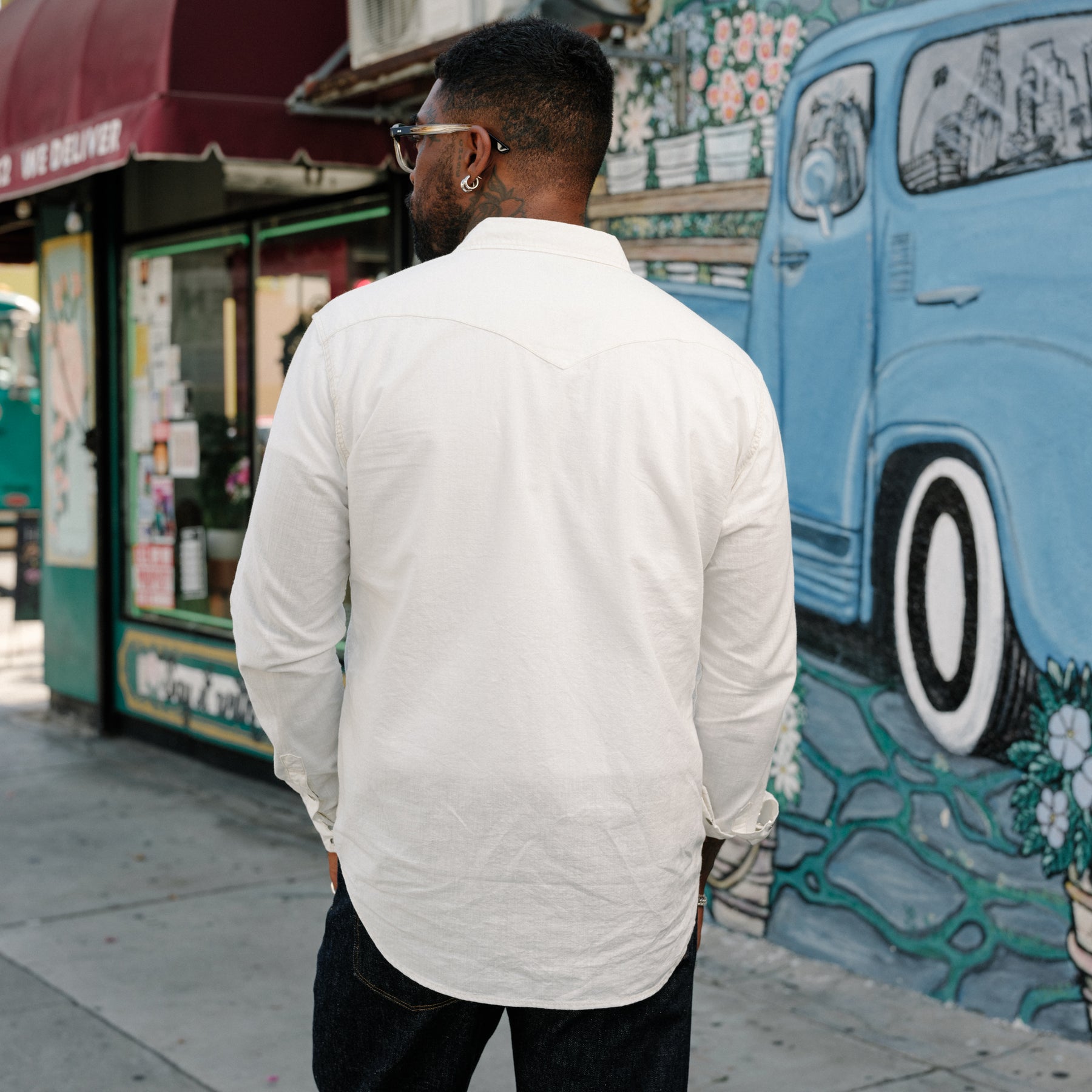 The Flat Head FN-SCW-003L Chambray Western Shirt White