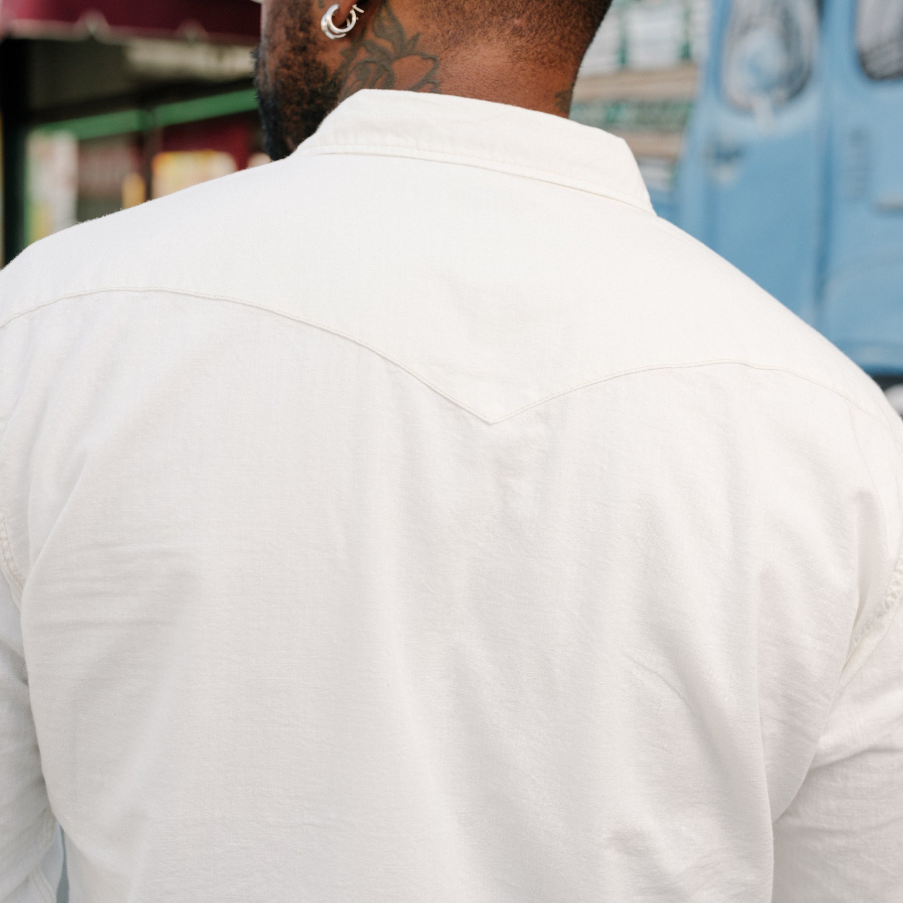 The Flat Head FN-SCW-003L Chambray Western Shirt White