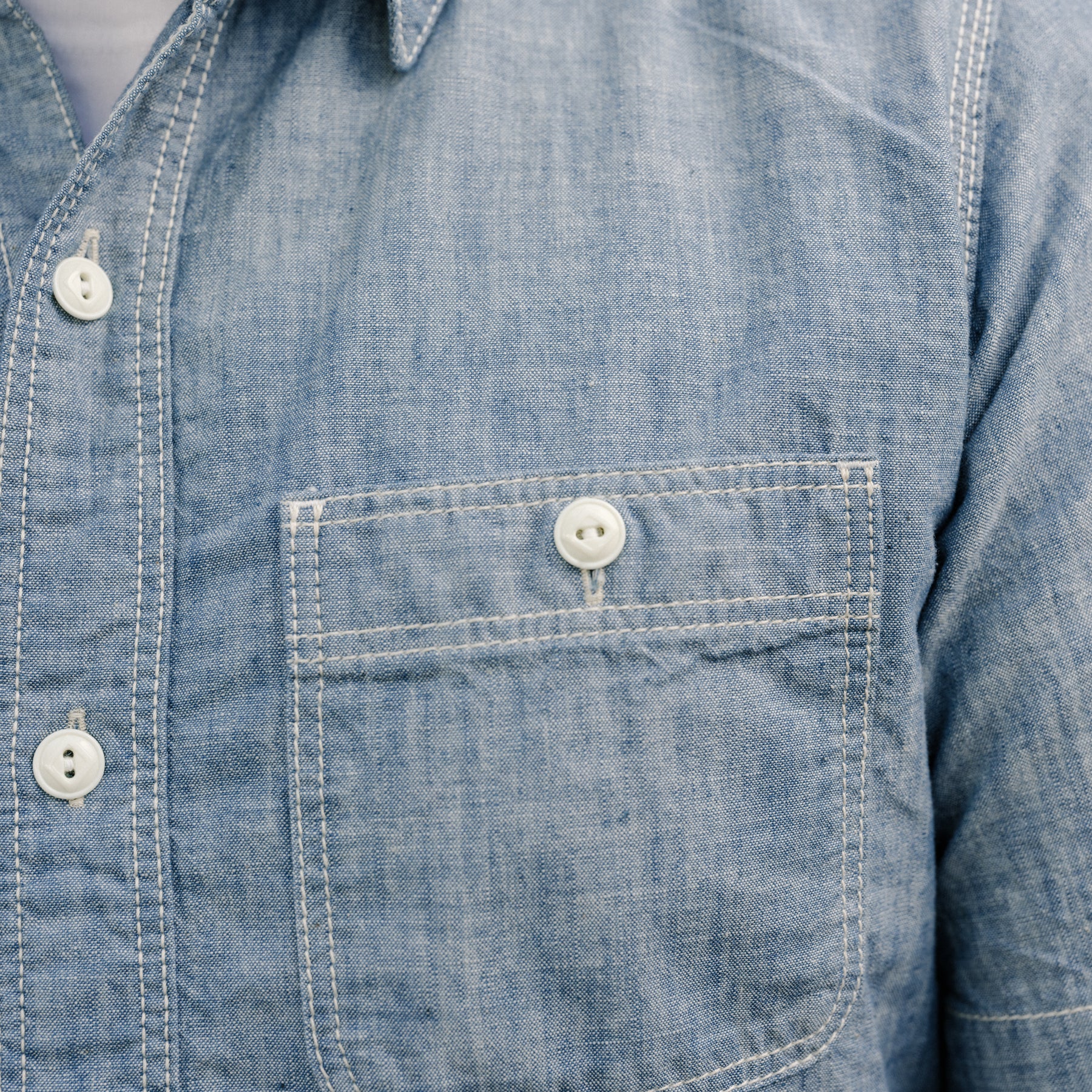 The Flat Head FN-SCK-010S Chambray Short Sleeve Work Shirt Blue