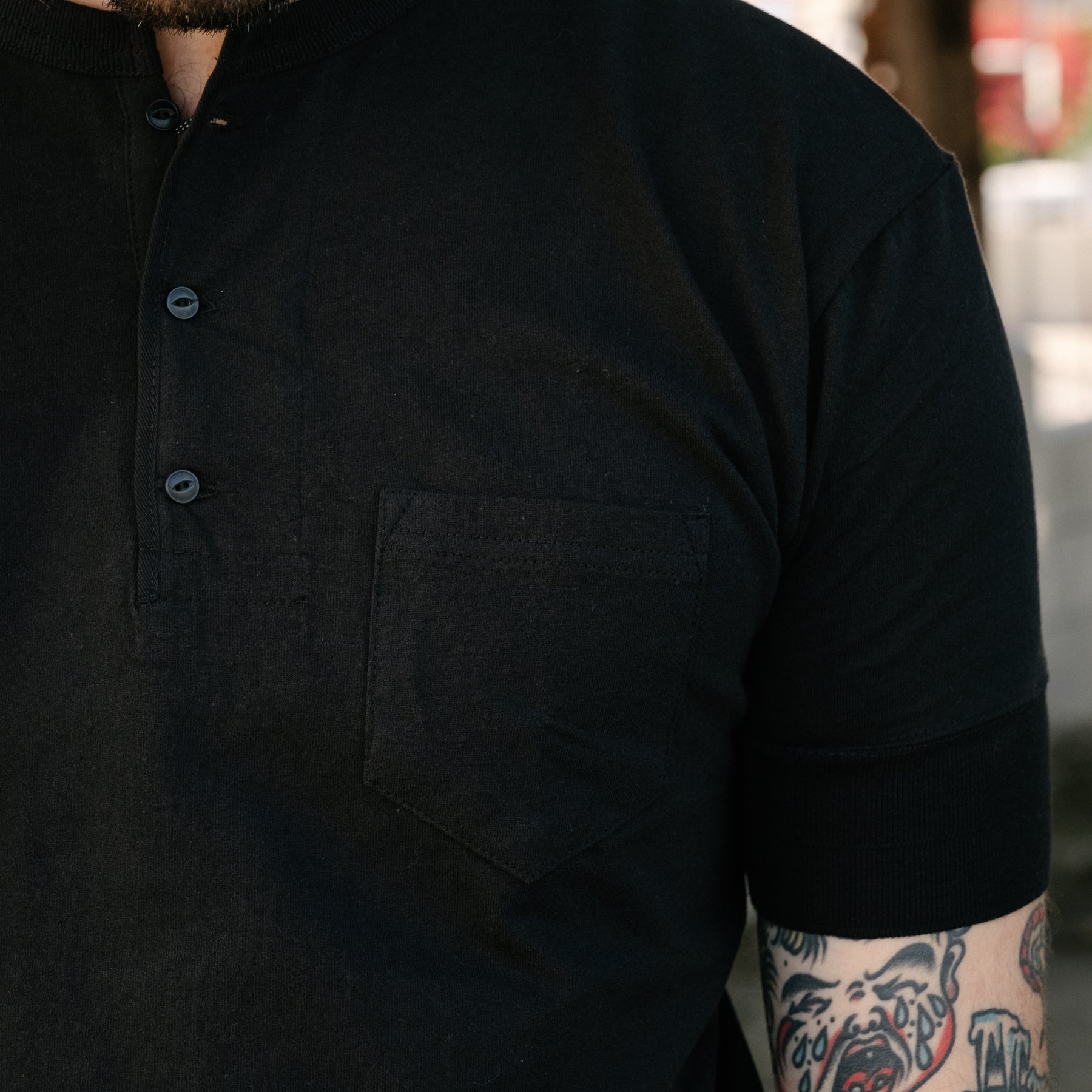 Glad Hand & Co. Short Sleeve Pocket Henley Black