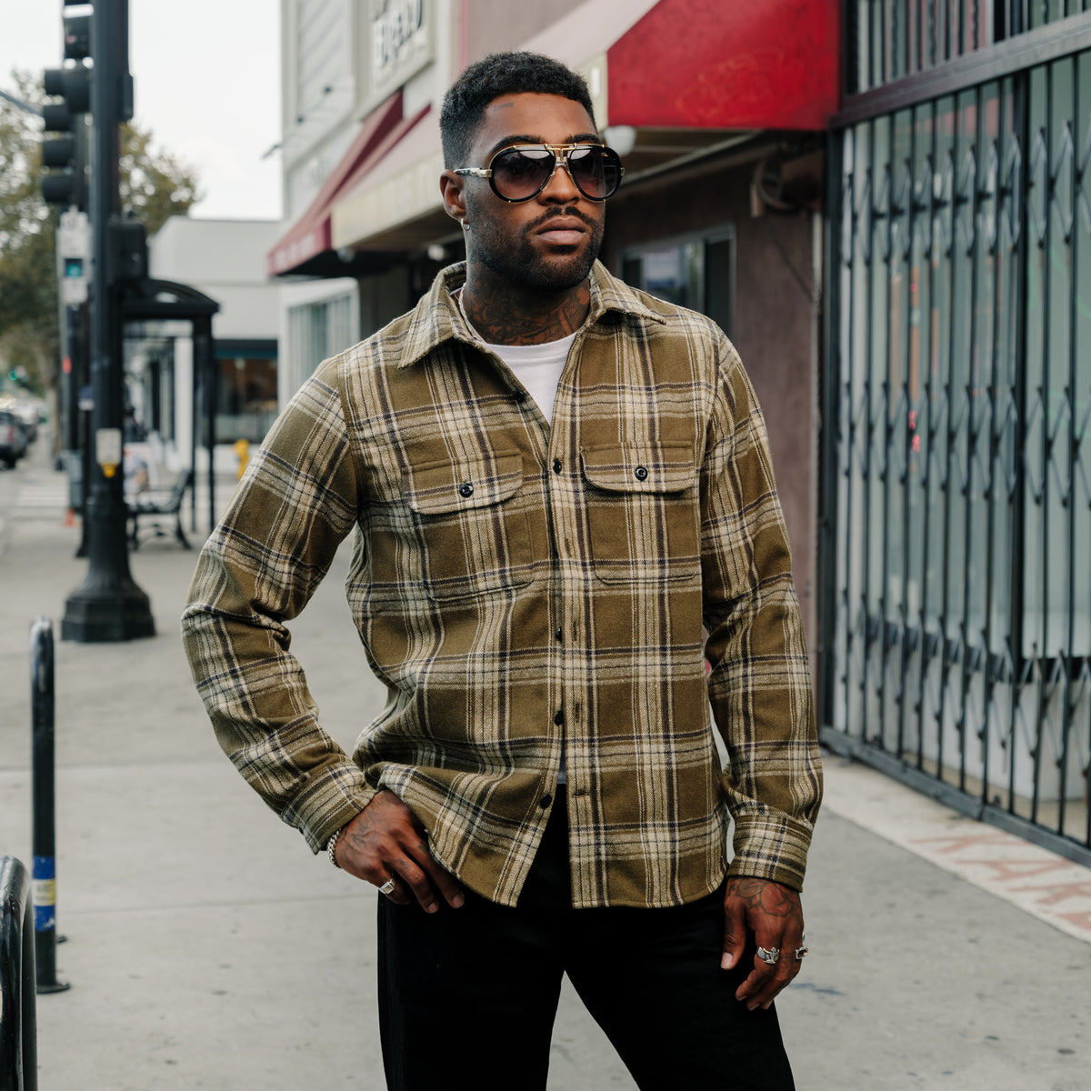 Rogue Territory Field Shirt Olive Plaid Flannel