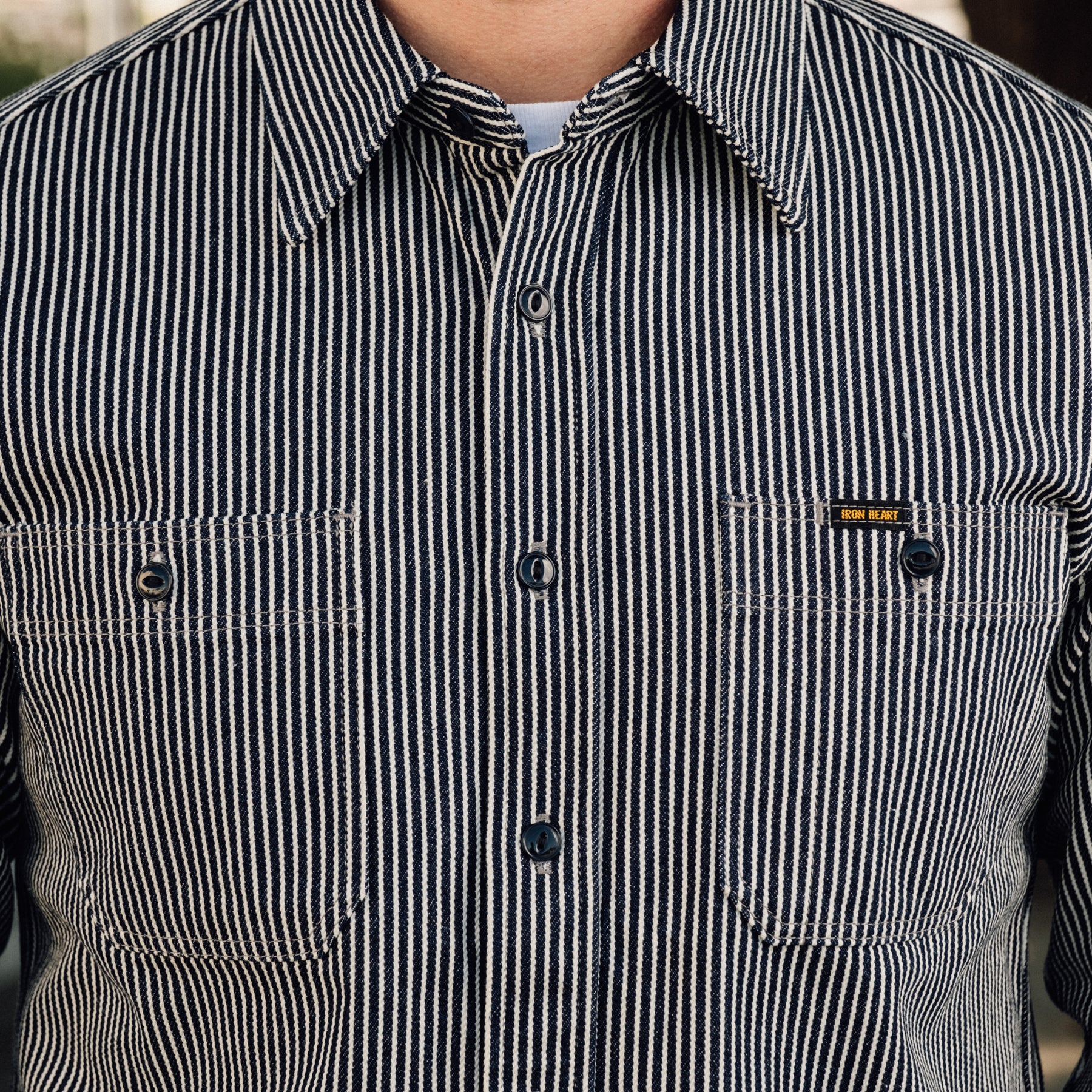 Iron Heart IHSH-274-IND 12oz Hickory Stripe Work Shirt Indigo