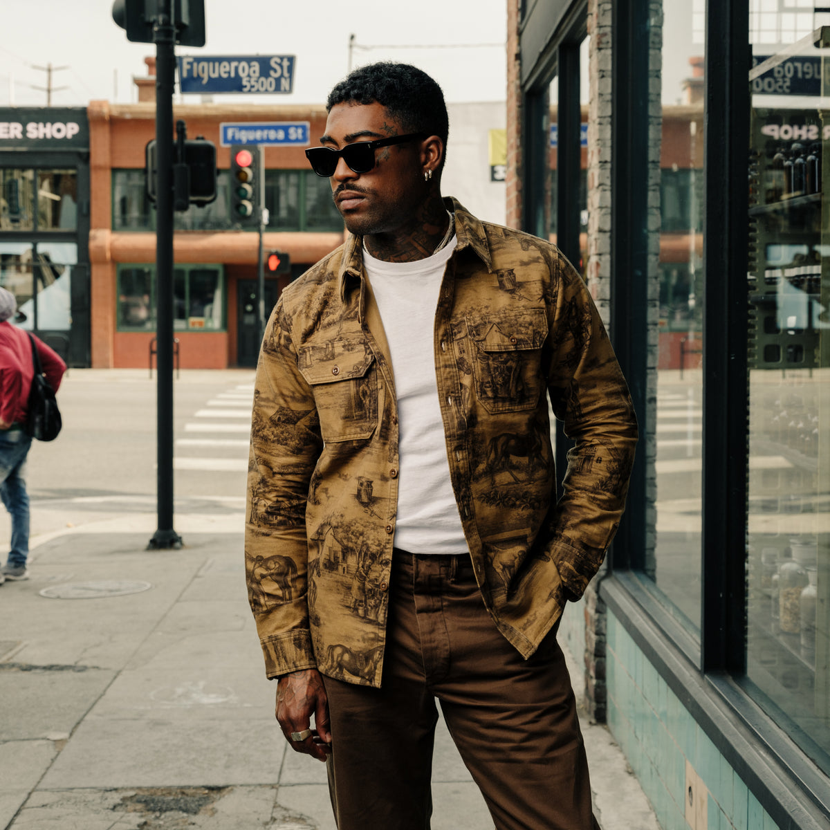 RRL Moleskin Printed Stables Sport Shirt Brown