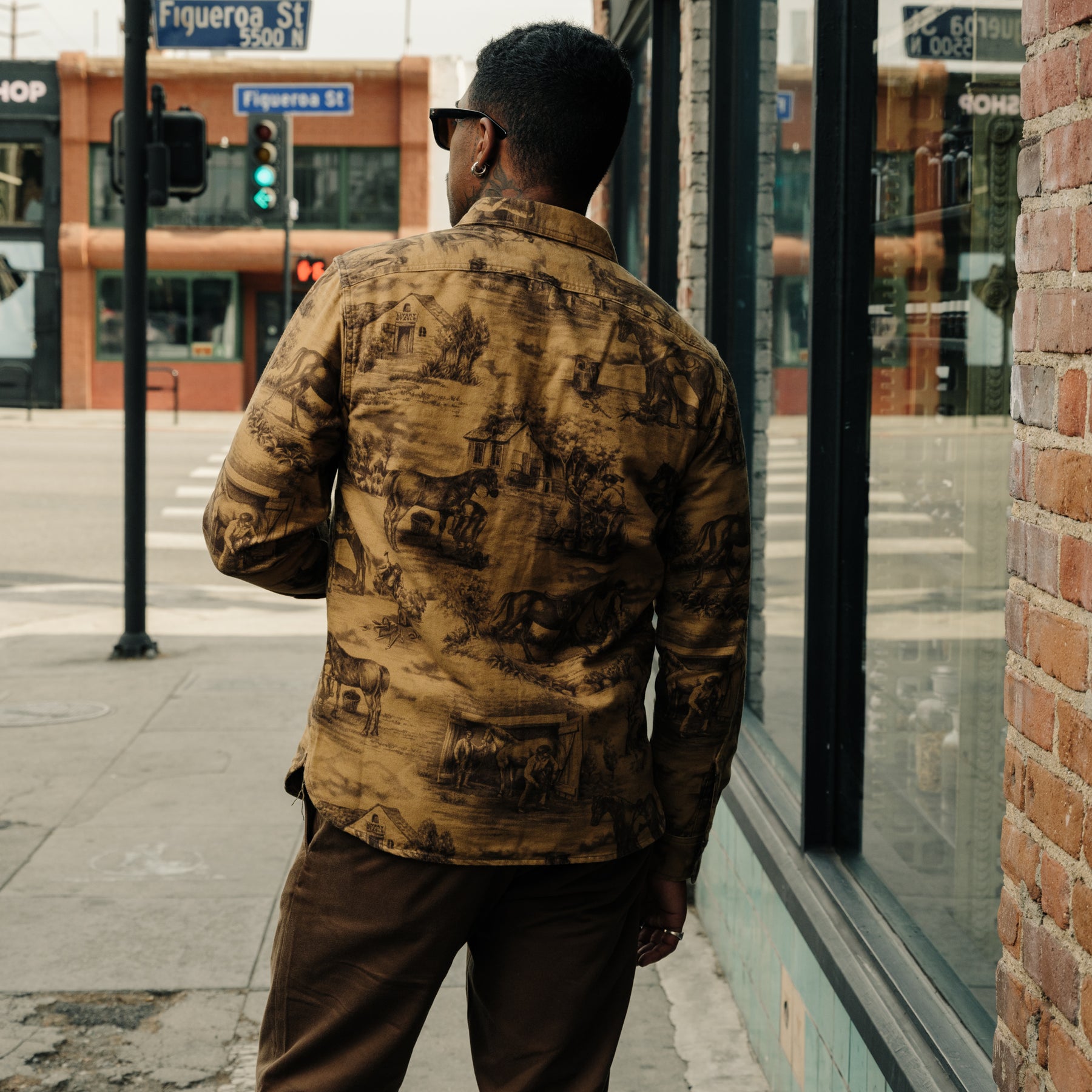 RRL Moleskin Printed Stables Sport Shirt Brown