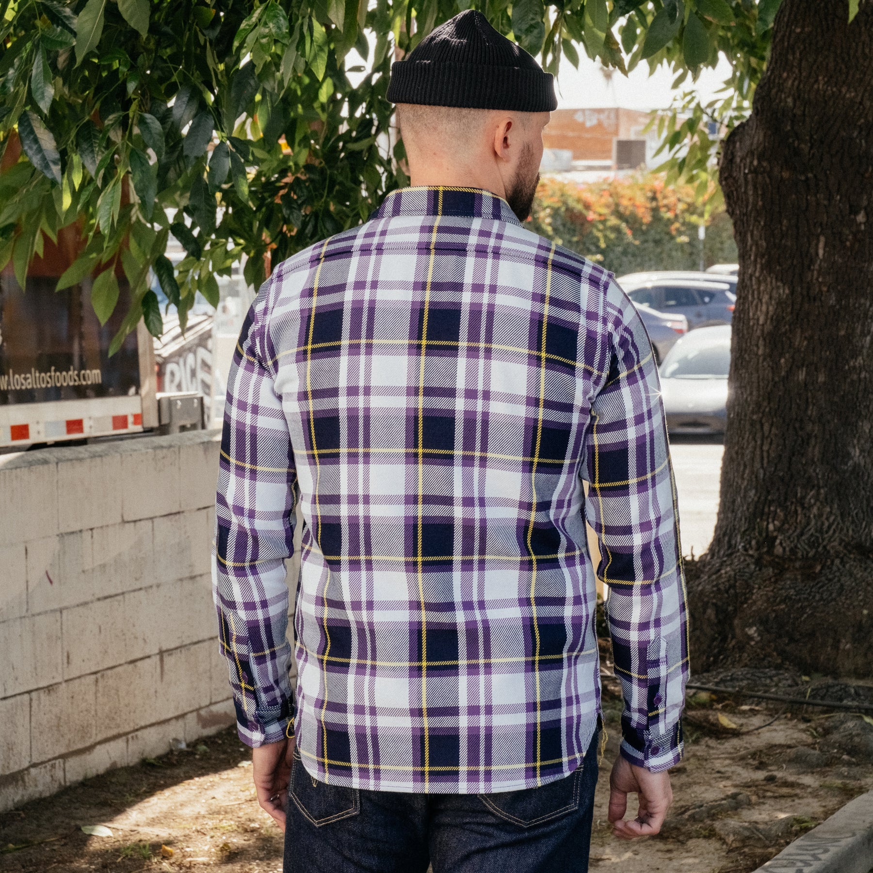 Iron Heart IHSH-382-PUR 9oz Selvedge American Check Work Shirt Purple