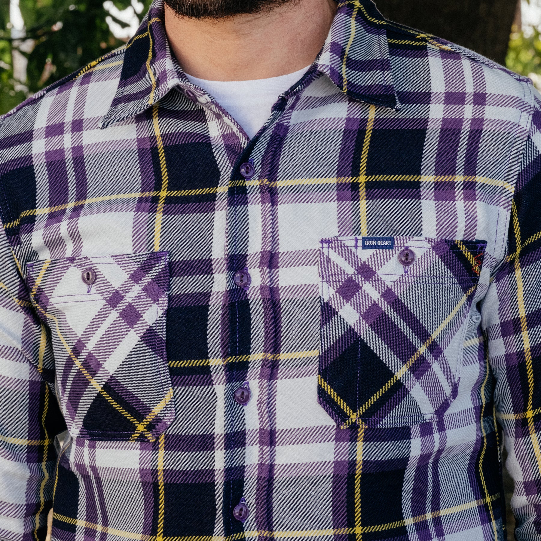 Iron Heart IHSH-382-PUR 9oz Selvedge American Check Work Shirt Purple