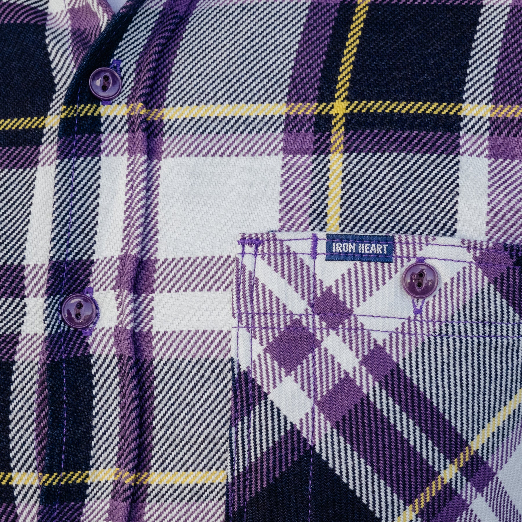 Iron Heart IHSH-382-PUR 9oz Selvedge American Check Work Shirt Purple