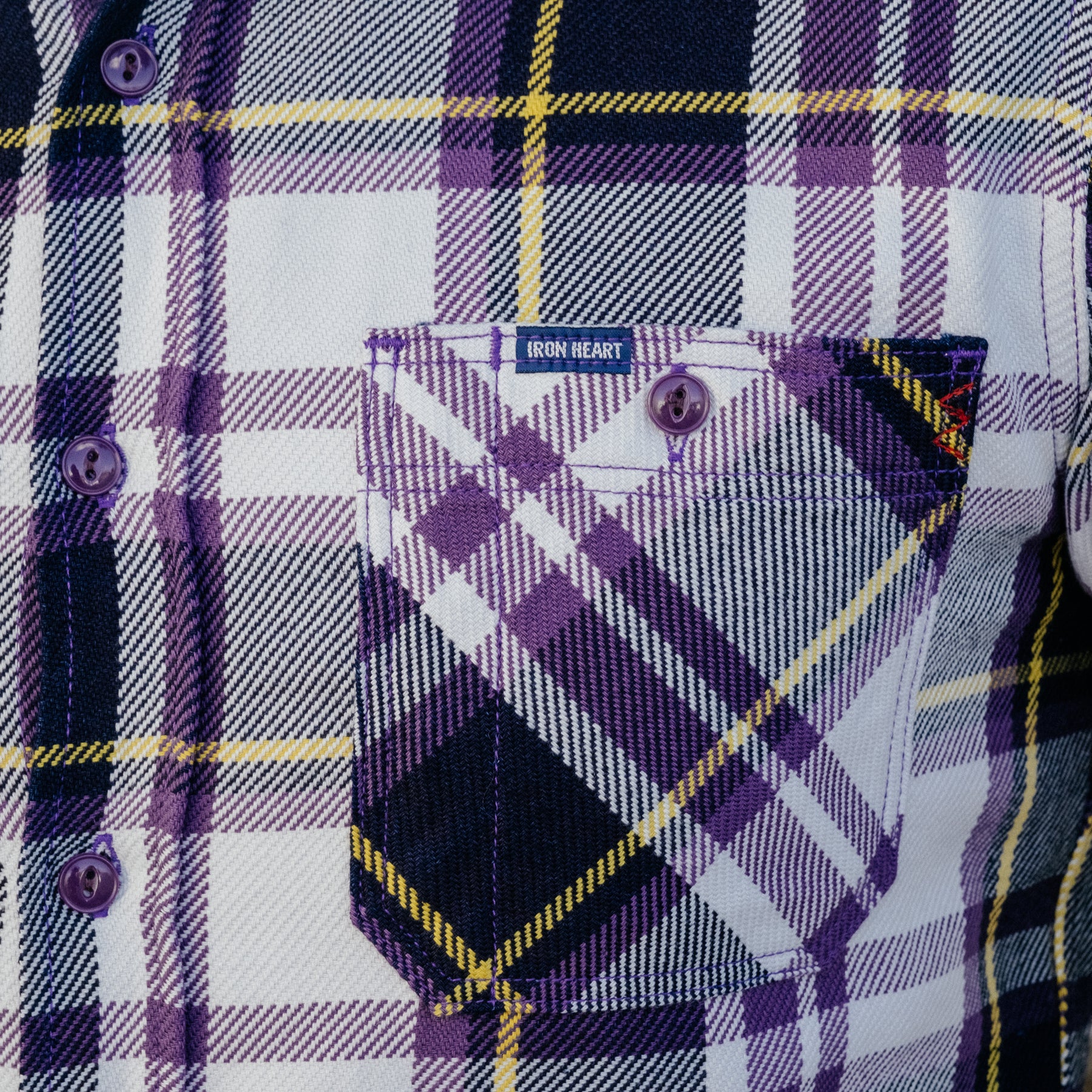 Iron Heart IHSH-382-PUR 9oz Selvedge American Check Work Shirt Purple