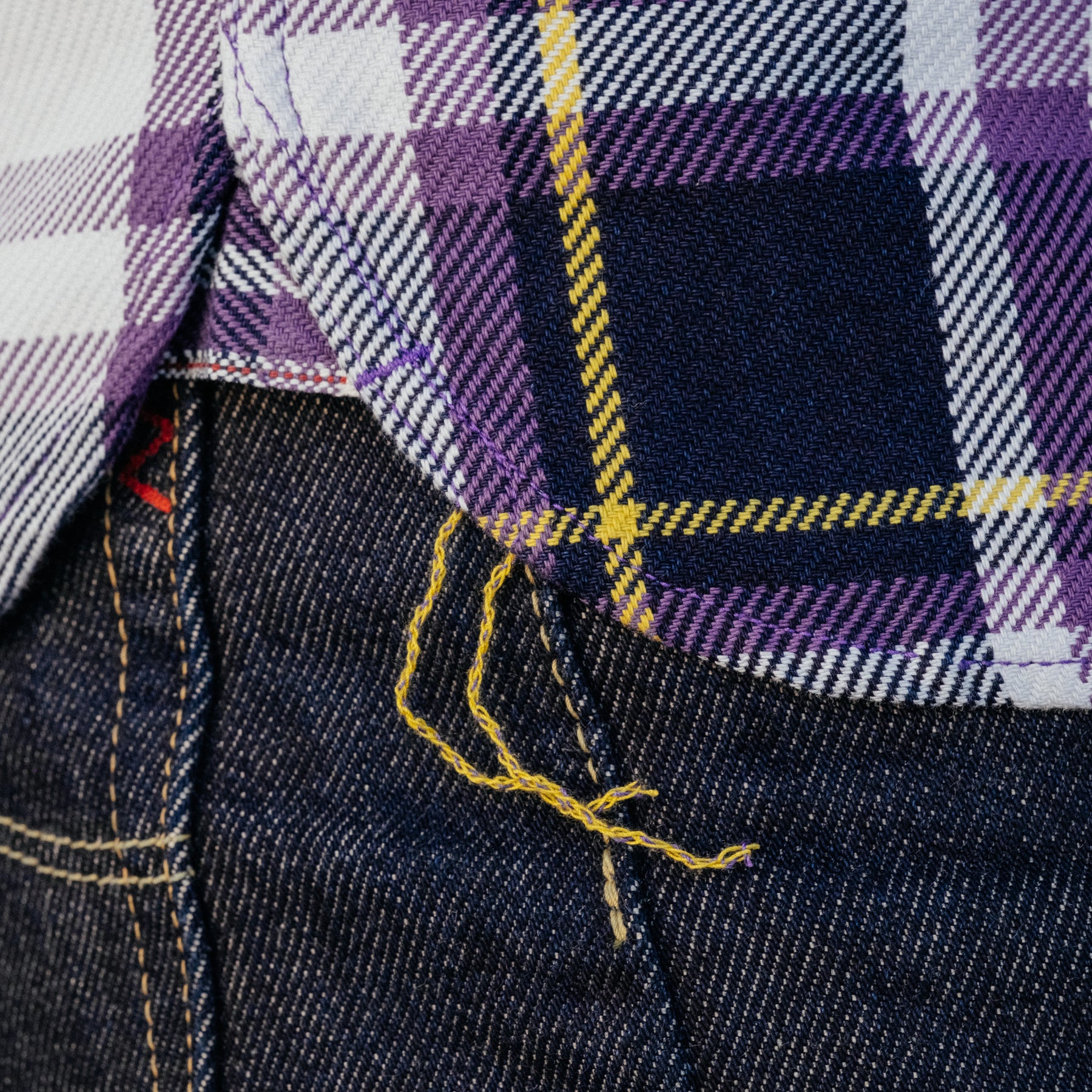 Iron Heart IHSH-382-PUR 9oz Selvedge American Check Work Shirt Purple