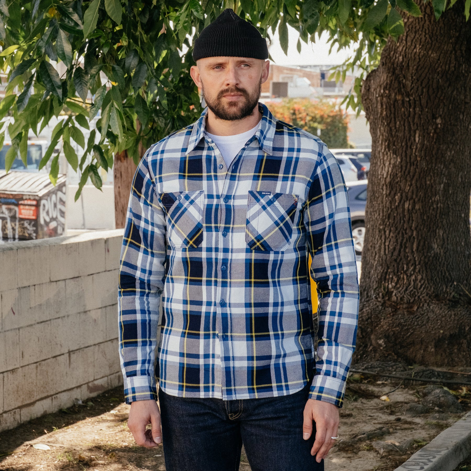 Iron Heart IHSH-382-BLU 9oz Selvedge American Check Work Shirt Blue