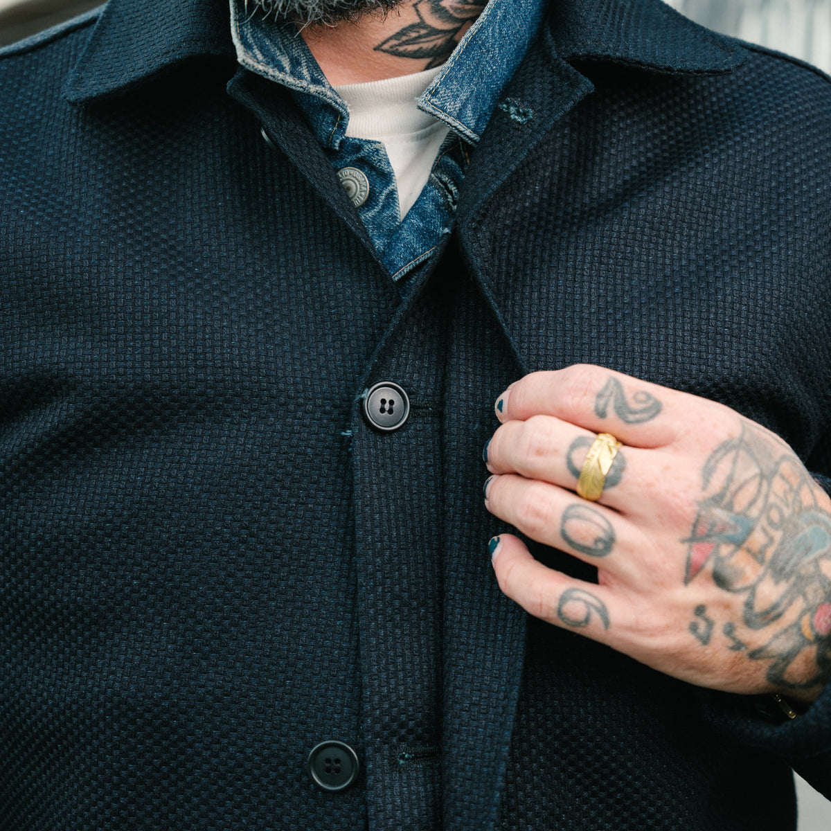 Rouge Territory x Snake Oil Provisions Sashiko Trench Coat Indigo PRE-ORDER