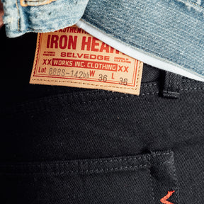 Iron Heart IH-888S-142bb 14oz Selvedge Denim Medium/ High Rise Tapered Cut Jeans Black/ Black