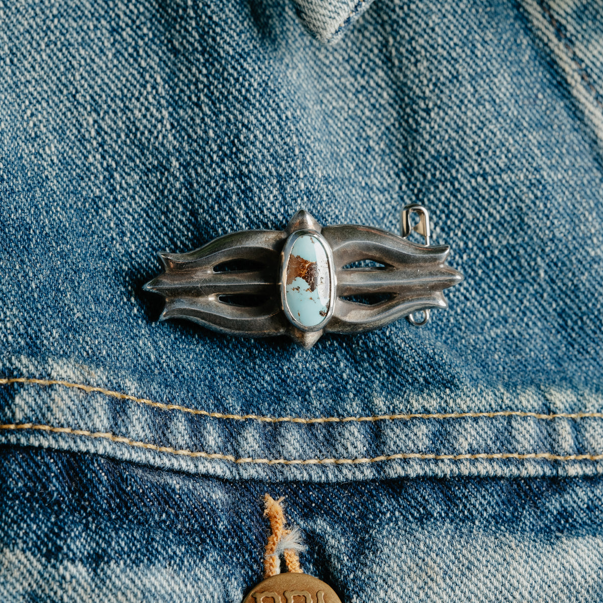 Mt. Hill Silver Sterling Silver Type I Pin Turquoise Mountain