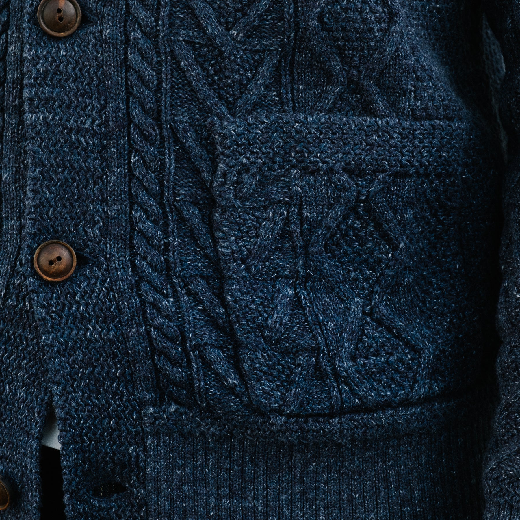 Aran-Knit Cotton Cardigan Navy Heather FINAL SALE