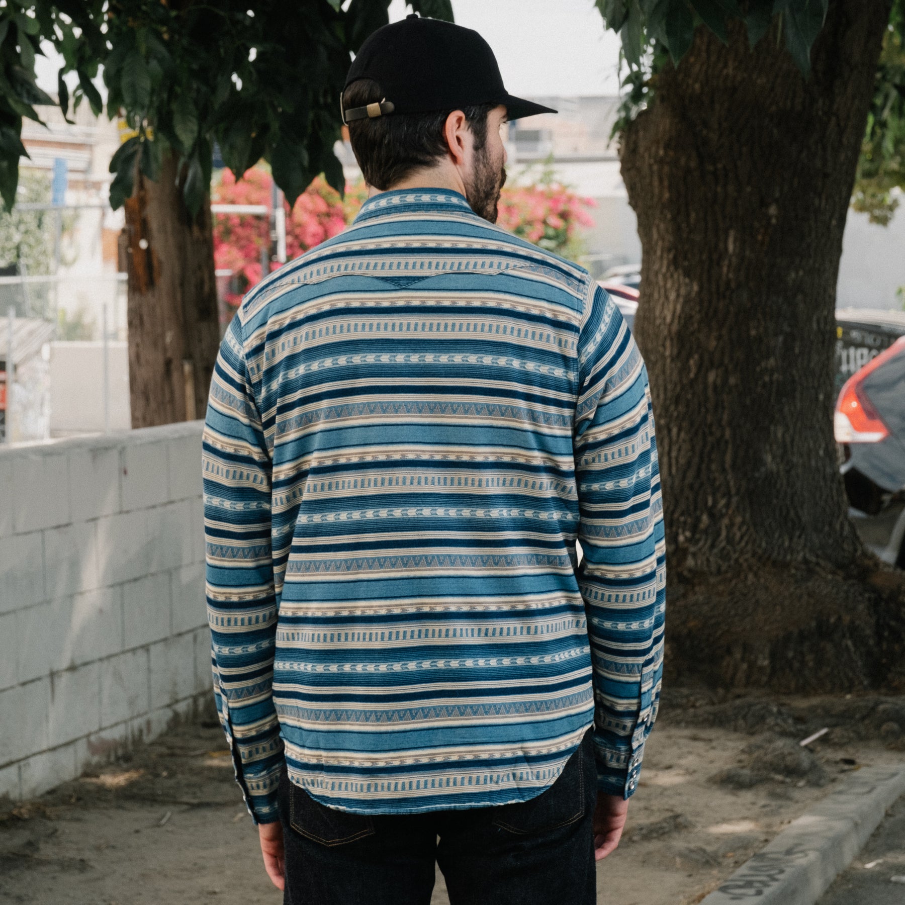 Slim Fit Indigo Jacquard Western Shirt Indigo/Cream