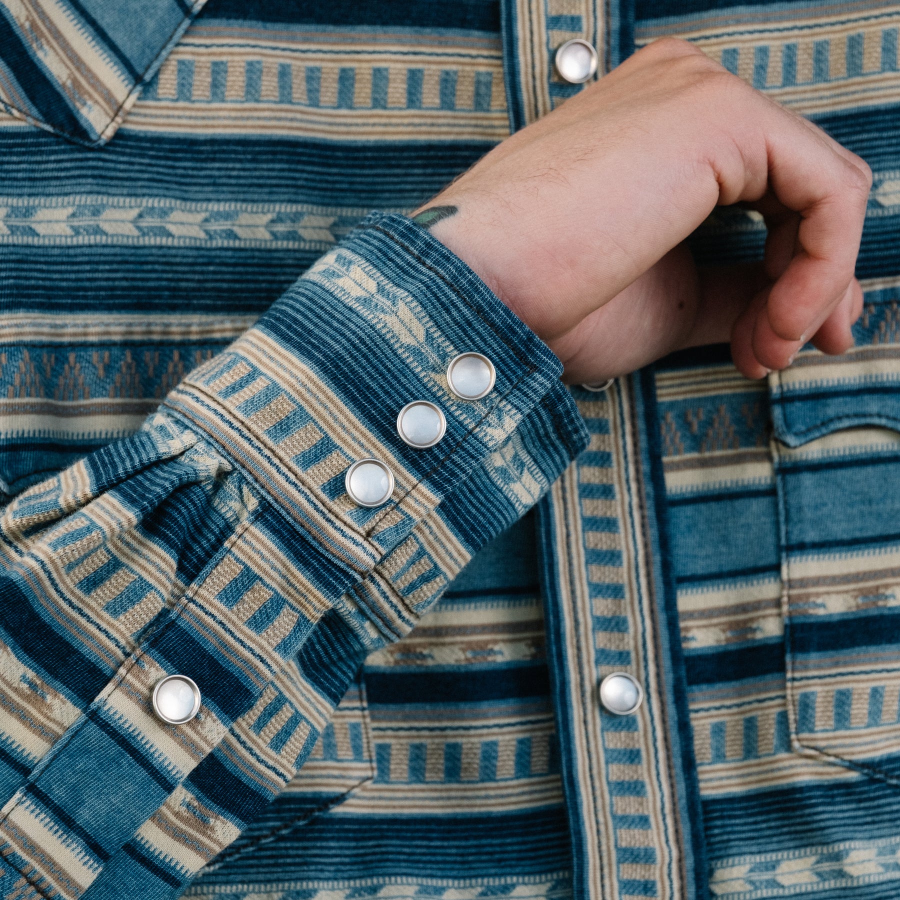 Slim Fit Indigo Jacquard Western Shirt Indigo/Cream