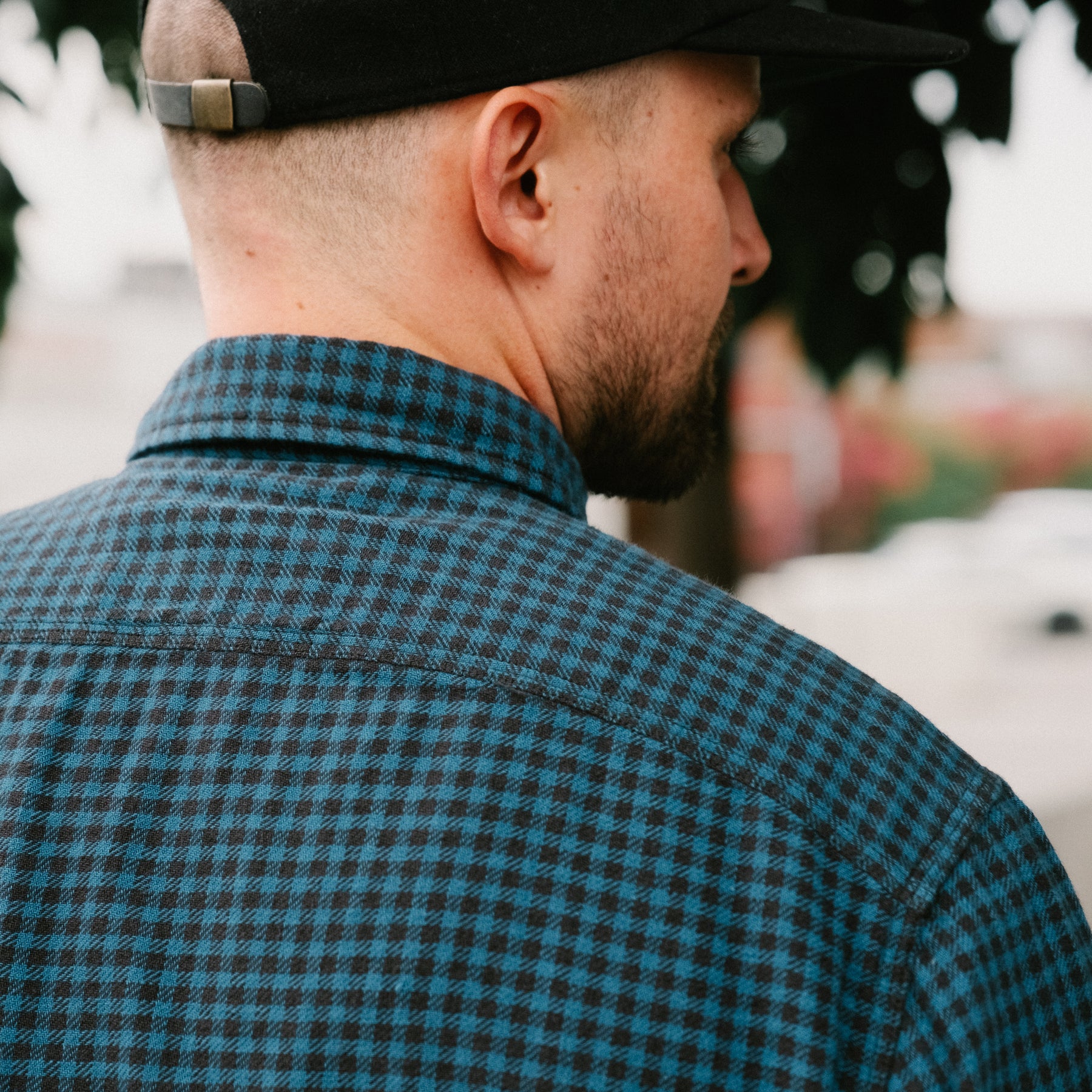 Checked Indigo Cotton-Linen Workshirt Blue/Sulphur Black FINAL SALE