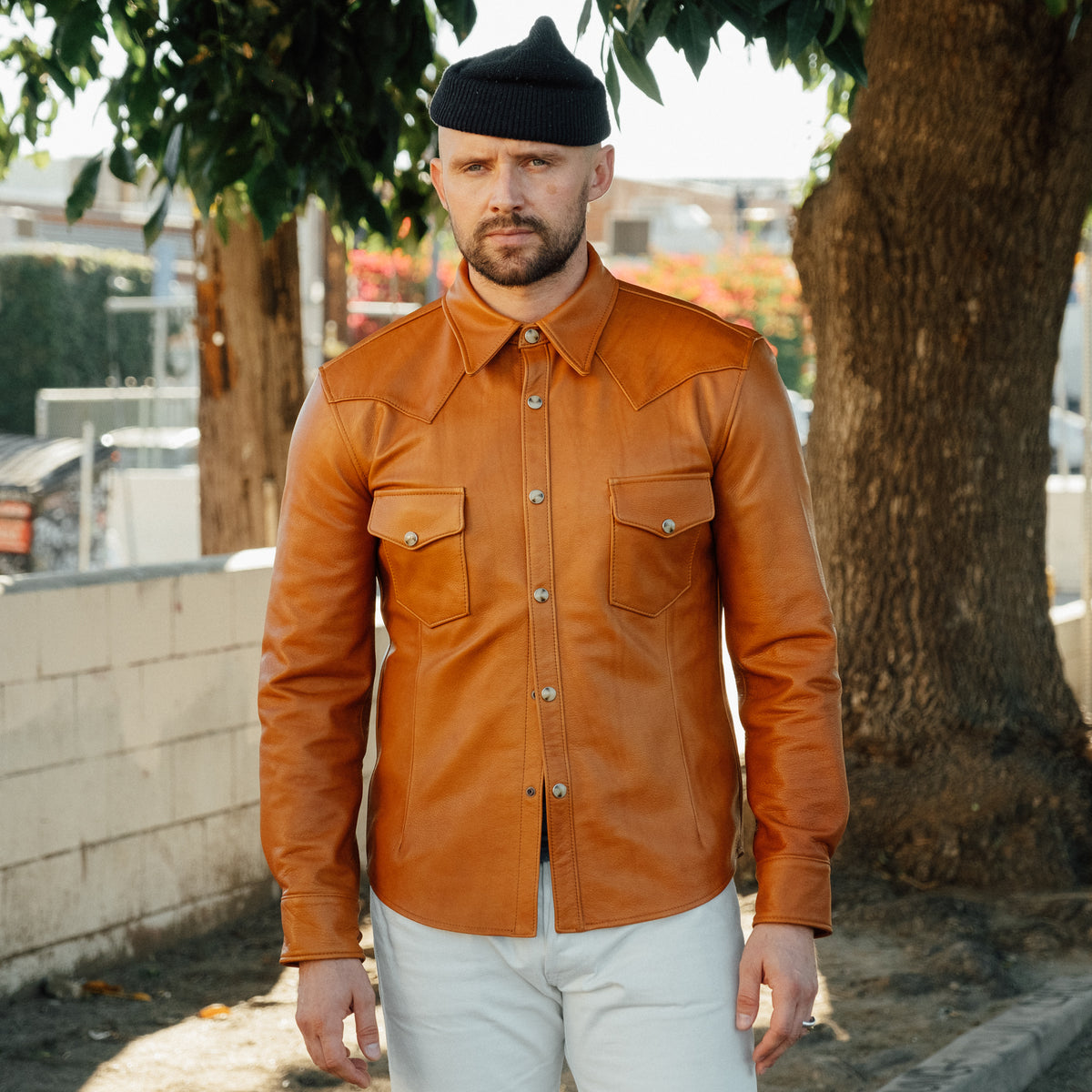 Y'2 Leather SS-13 Oiled Steerhide Western Shirt Camel FINAL SALE