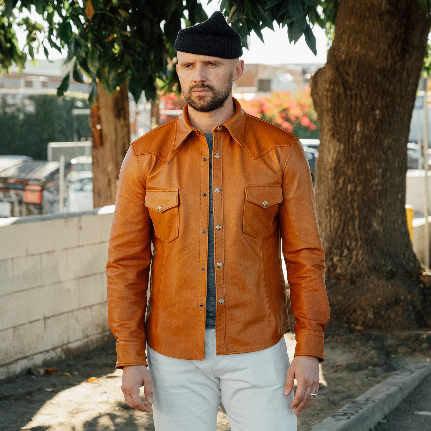 Y'2 Leather SS-13 Oiled Steerhide Western Shirt Camel