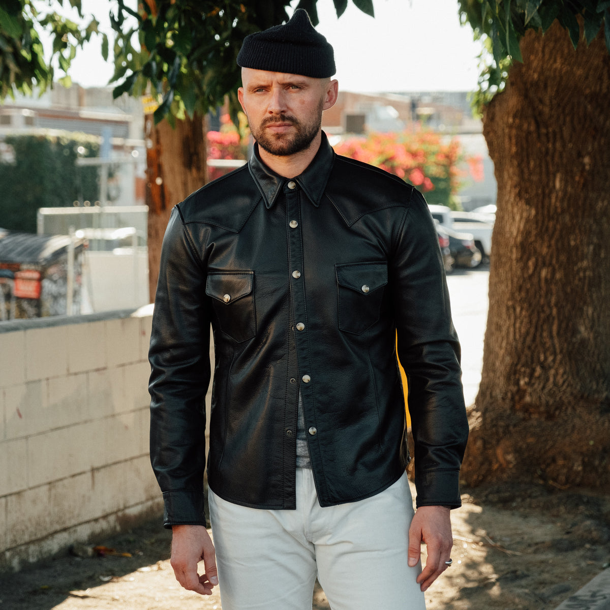 Y'2 Leather SS-13 Oiled Steerhide Western Shirt Black FINAL SALE
