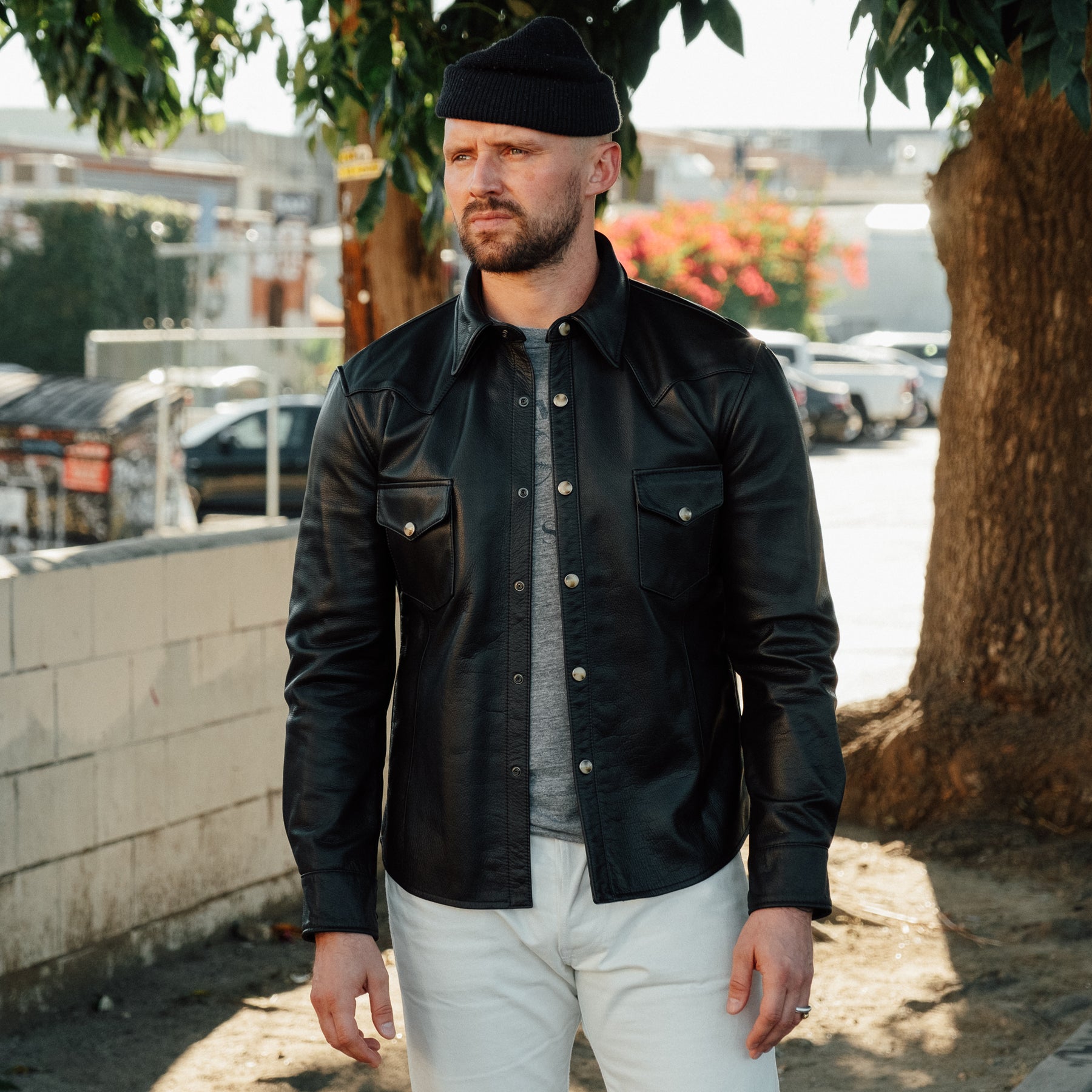 Y'2 Leather SS-13 Oiled Steerhide Western Shirt Black