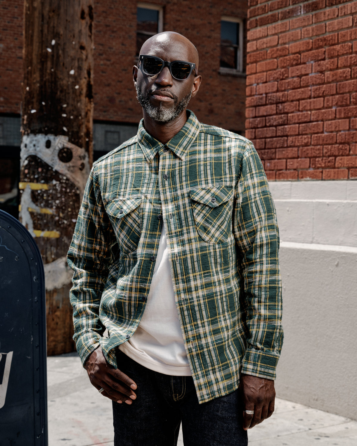 UES 502655 Slubby Flannel Shirt Green