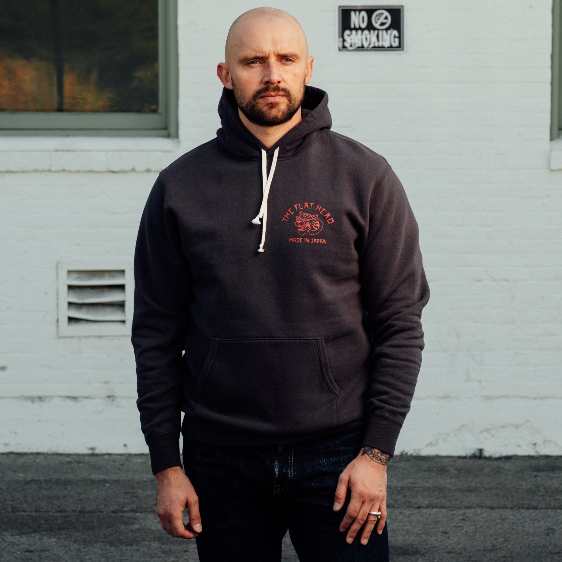 The Flat Head Sweatshirt Hoodie Brushed Lining Made in Japan Light Black Print