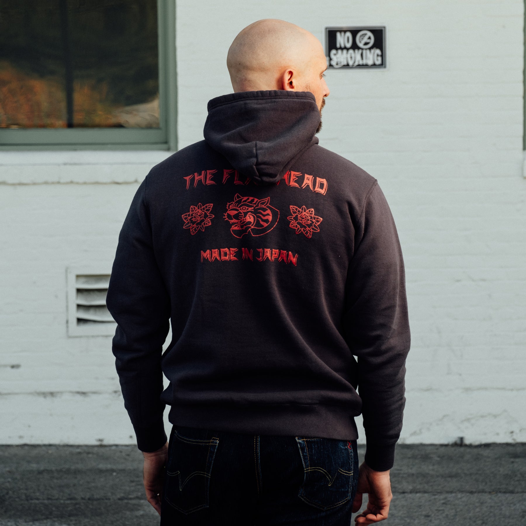 The Flat Head Sweatshirt Hoodie Brushed Lining Made in Japan Light Black Print
