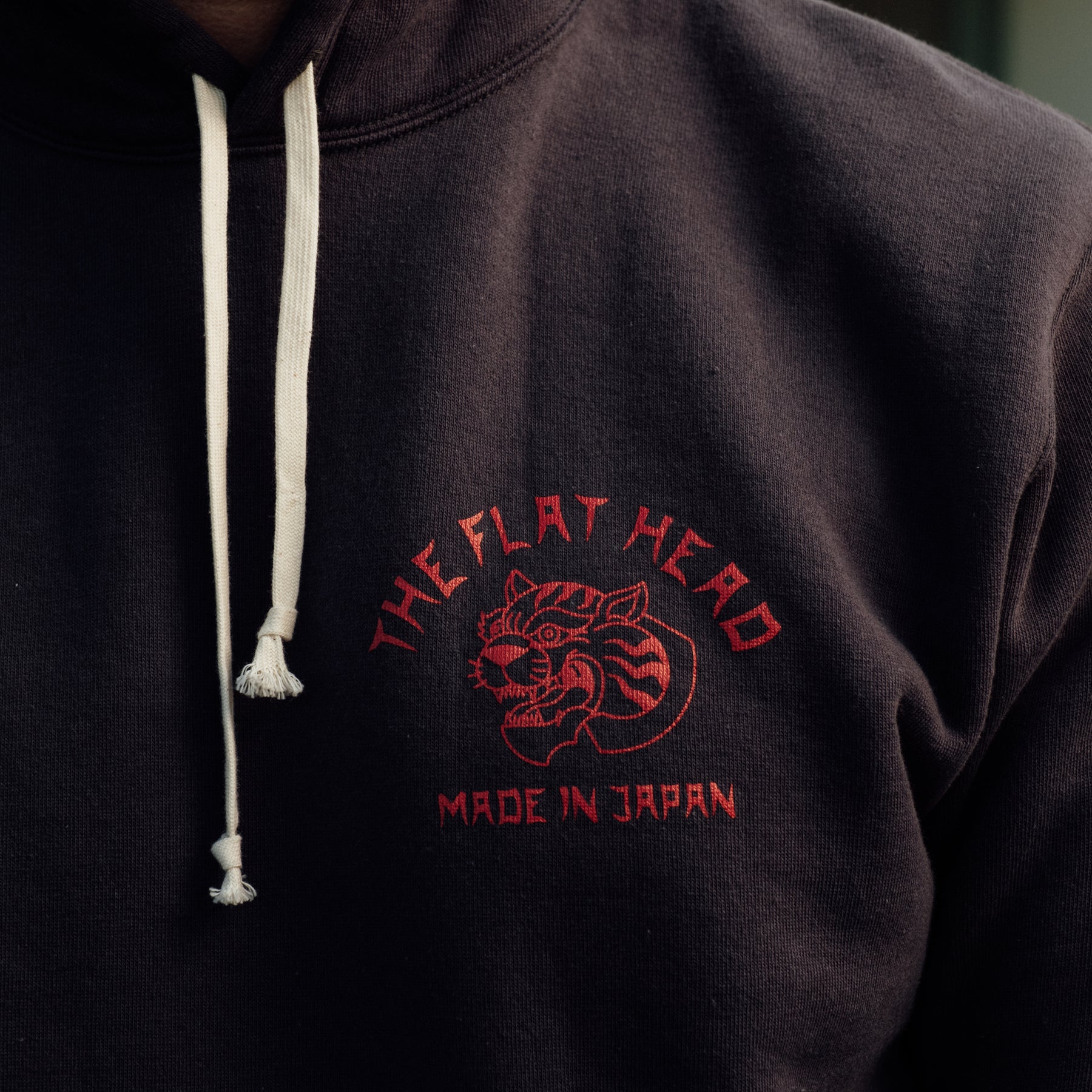 The Flat Head Sweatshirt Hoodie Brushed Lining Made in Japan Light Black Print