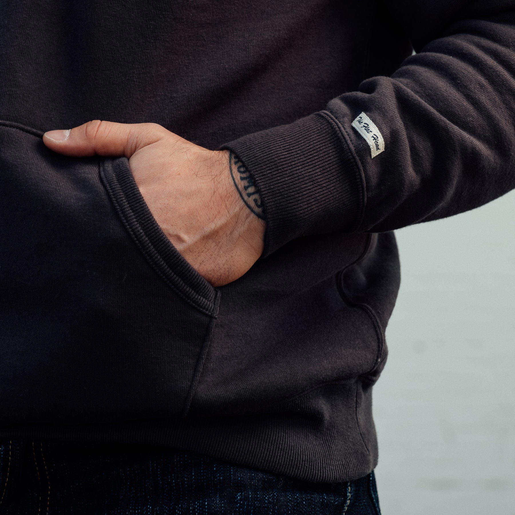 The Flat Head Sweatshirt Hoodie Brushed Lining Light Black FINAL SALE