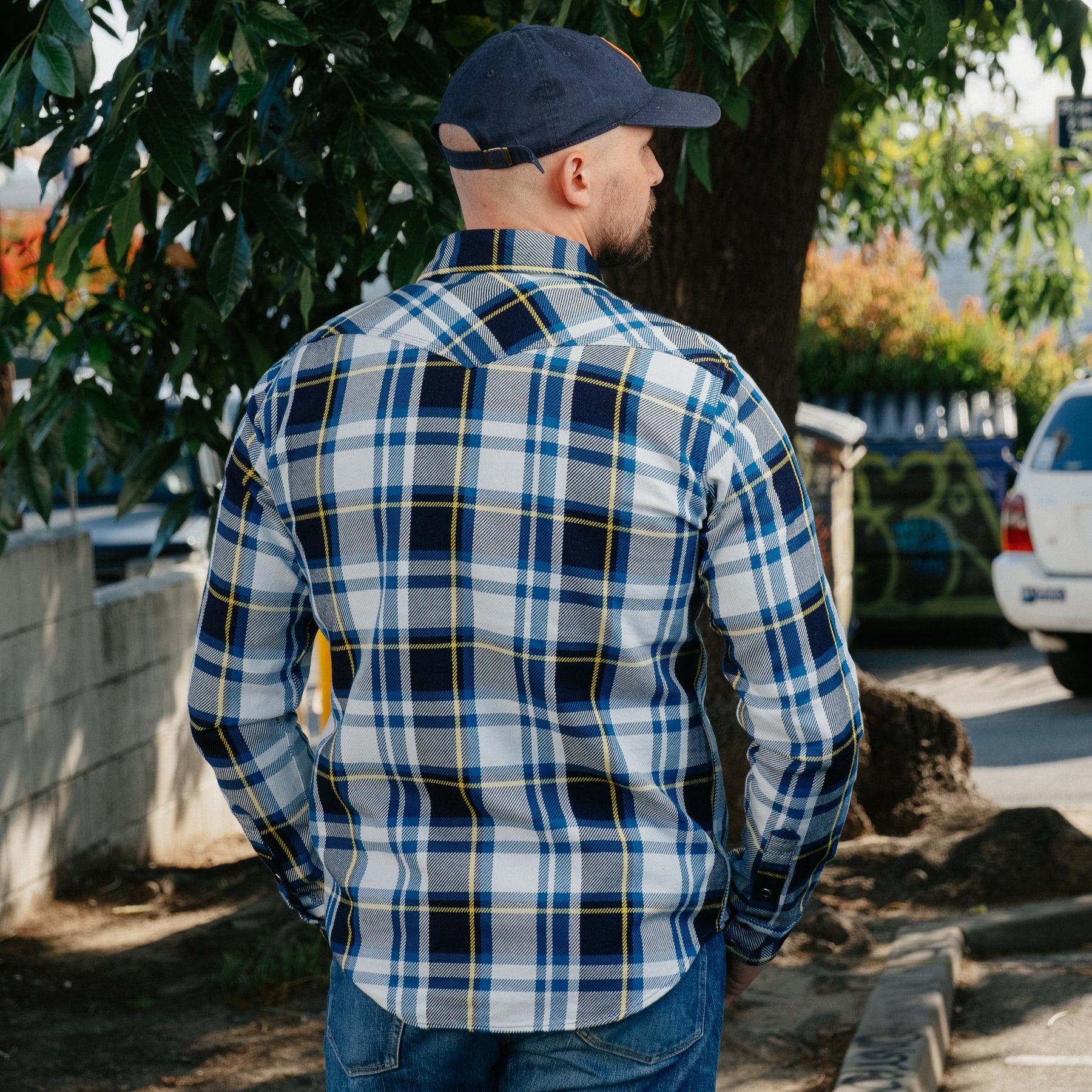 Iron Heart IHSH-390-BLU 9oz Selvedge American Check Western Shirt Blue