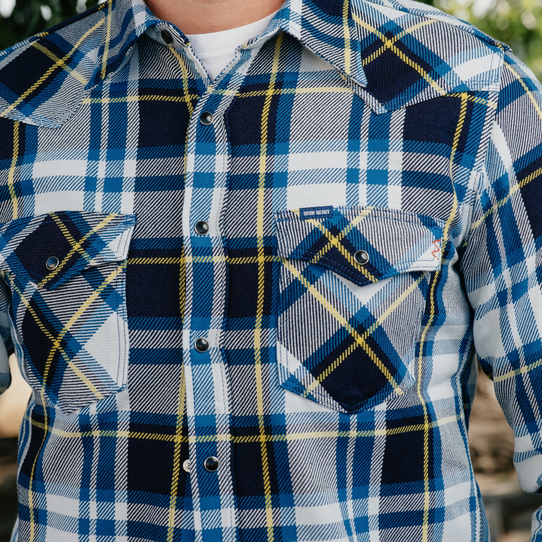 Iron Heart IHSH-390-BLU 9oz Selvedge American Check Western Shirt Blue