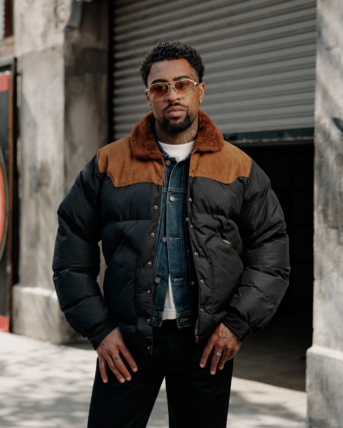 RRL Quilted Shearling-Collar Jacket Onyx