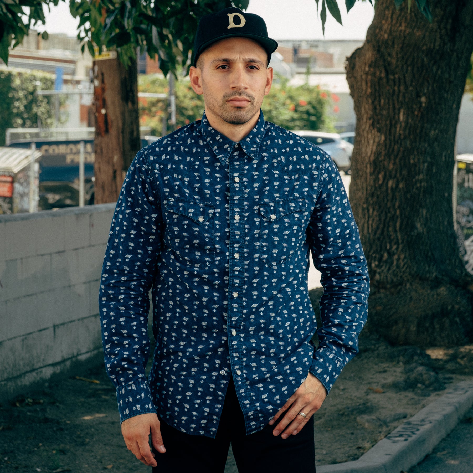 RRL Slim Fit Indigo Print Western Shirt