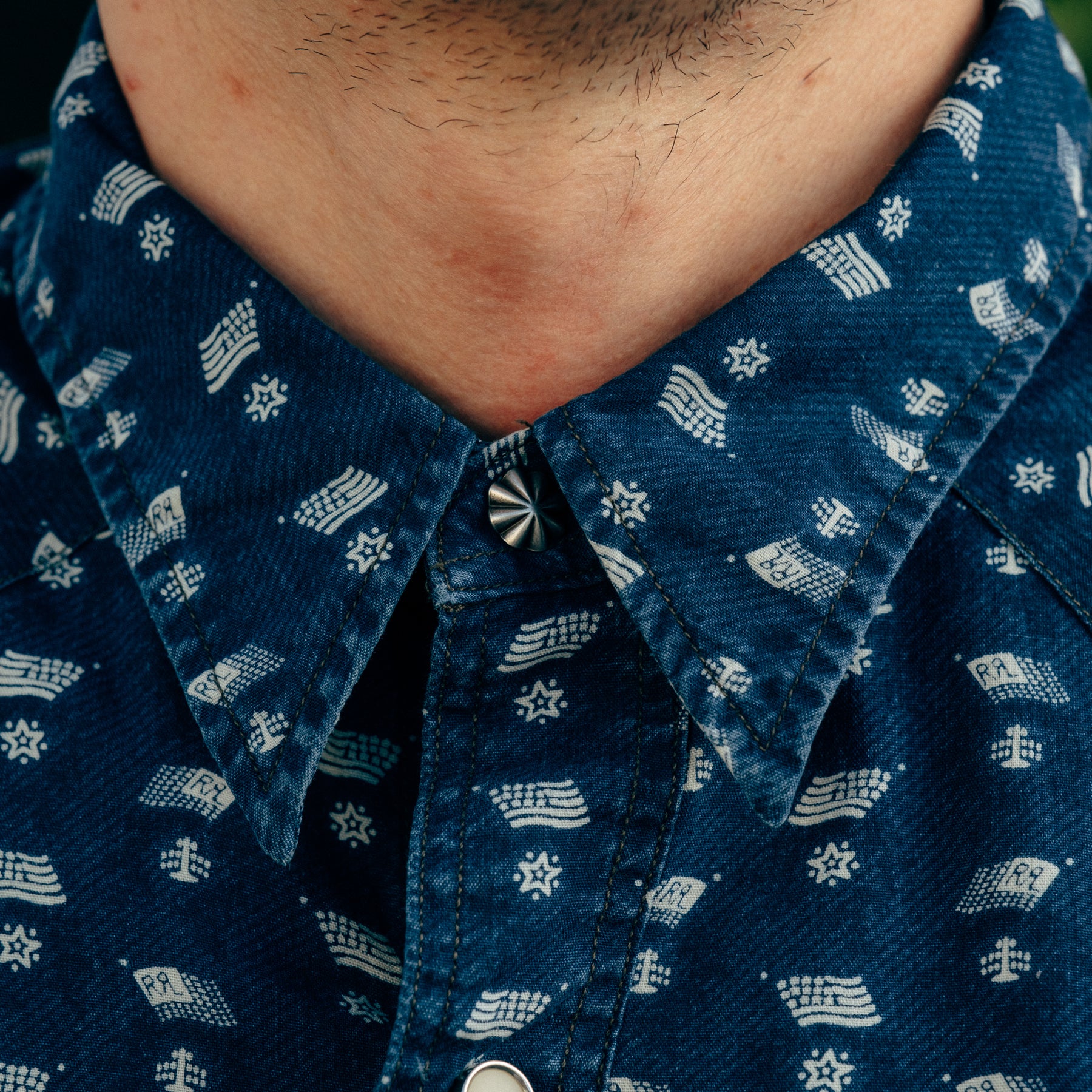 RRL Slim Fit Indigo Print Western Shirt