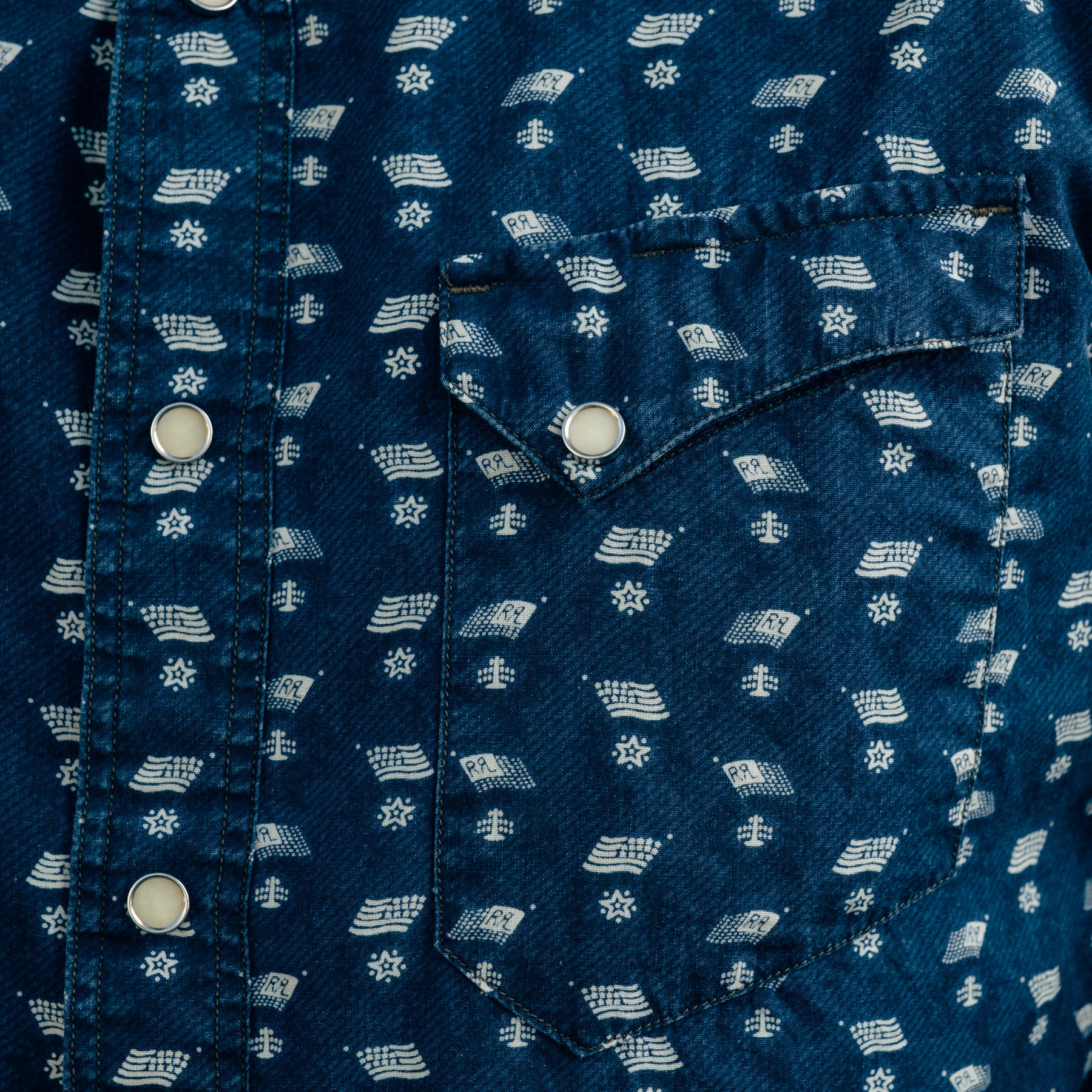 RRL Slim Fit Indigo Print Western Shirt