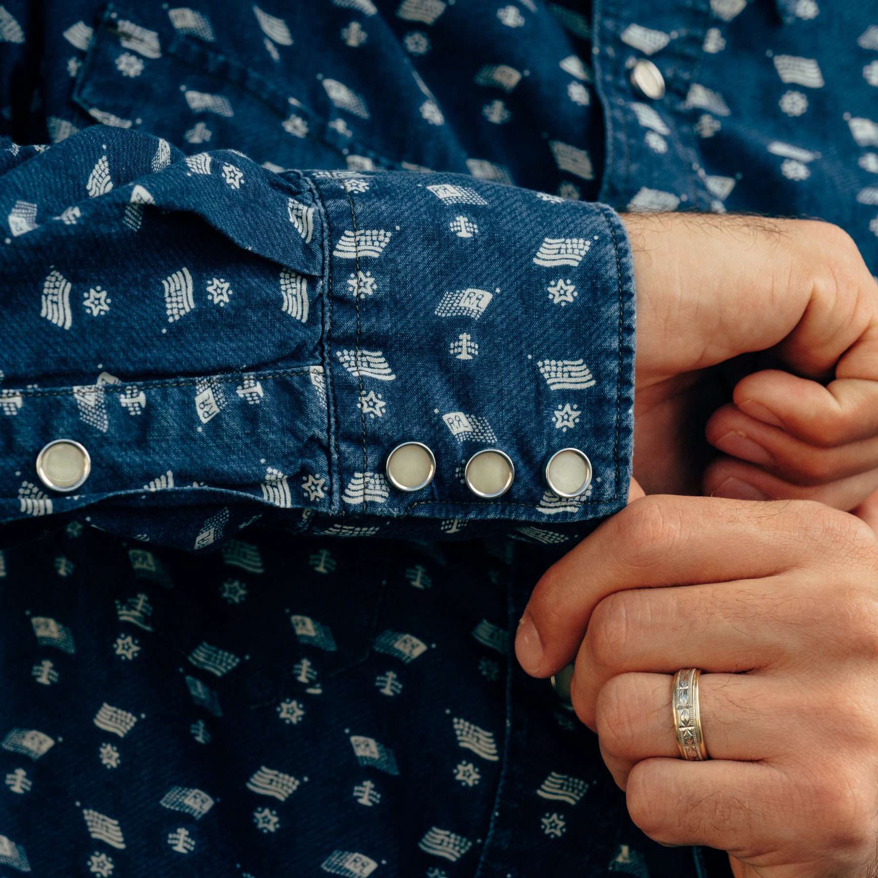 RRL Slim Fit Indigo Print Western Shirt