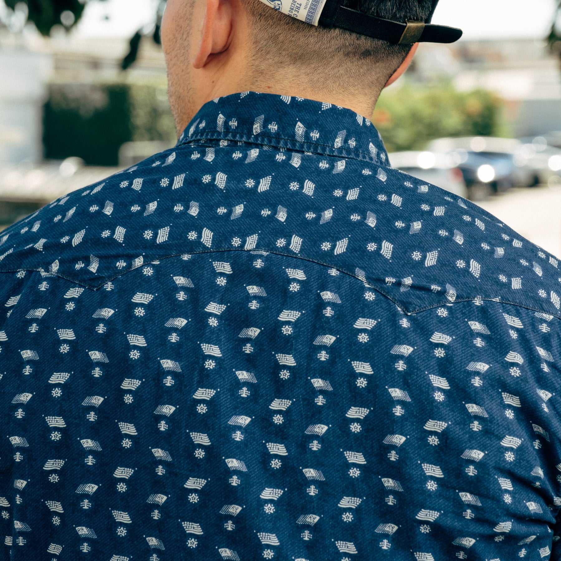 RRL Slim Fit Indigo Print Western Shirt