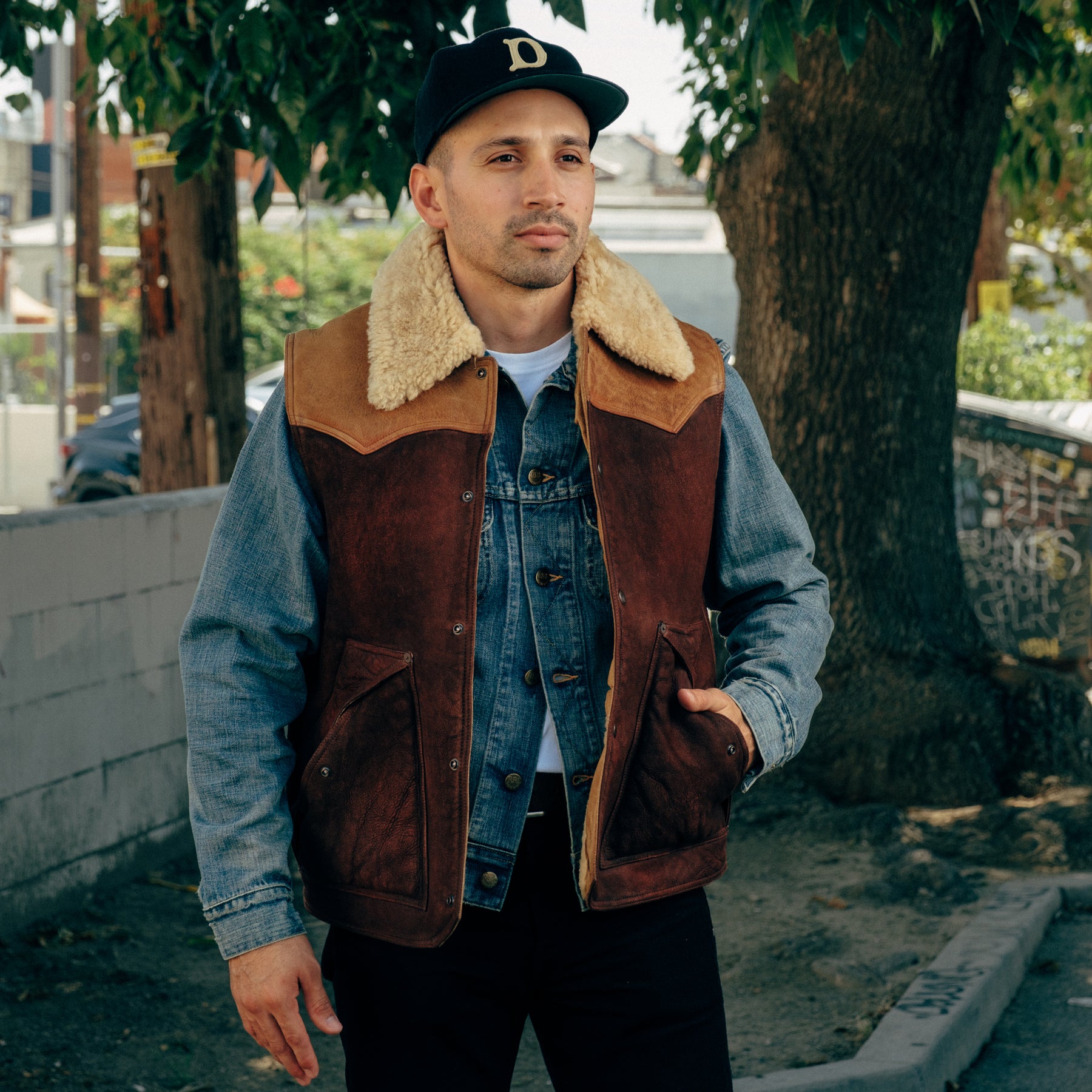 RRL Two Tone Shearling Vest Brown