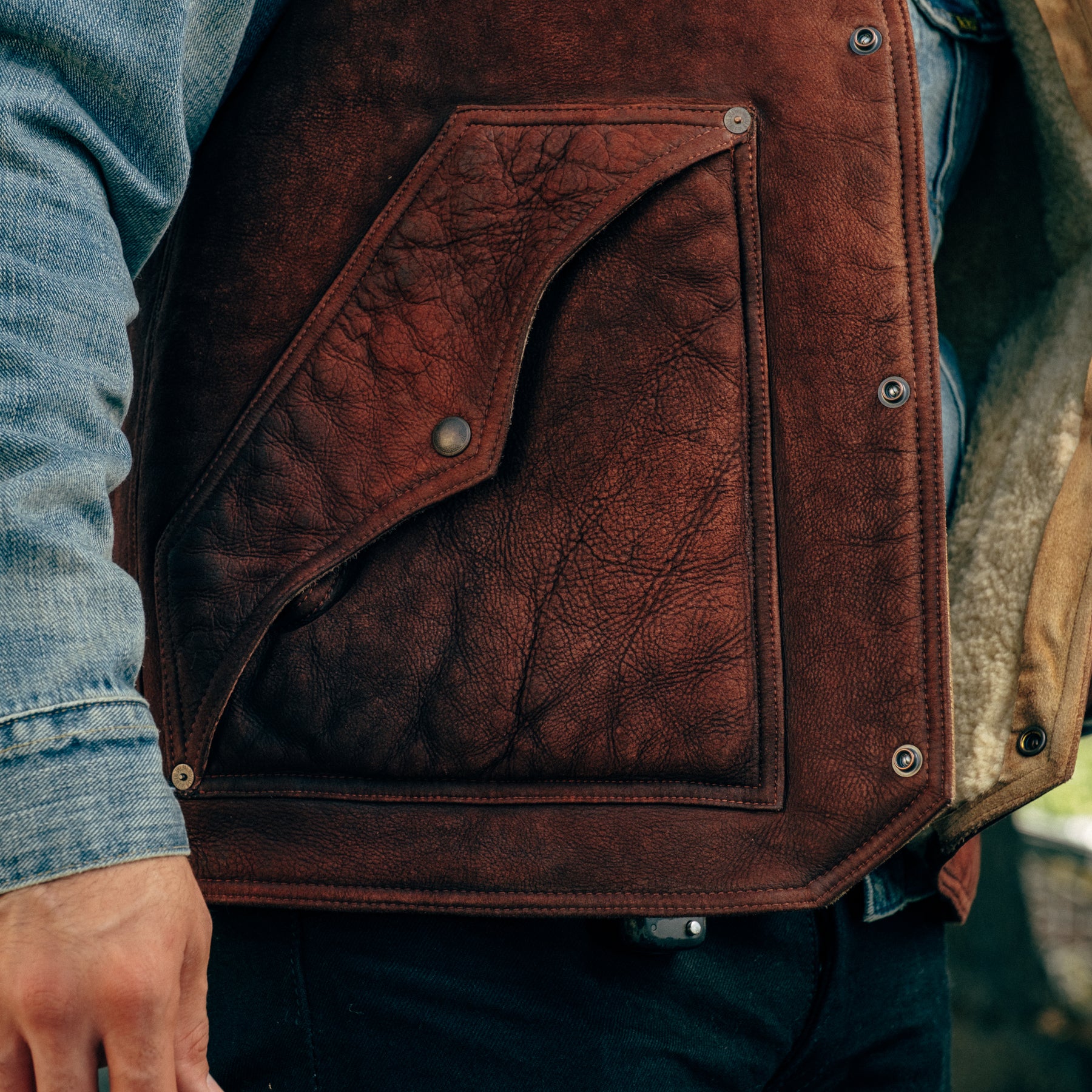 RRL Two Tone Shearling Vest Brown