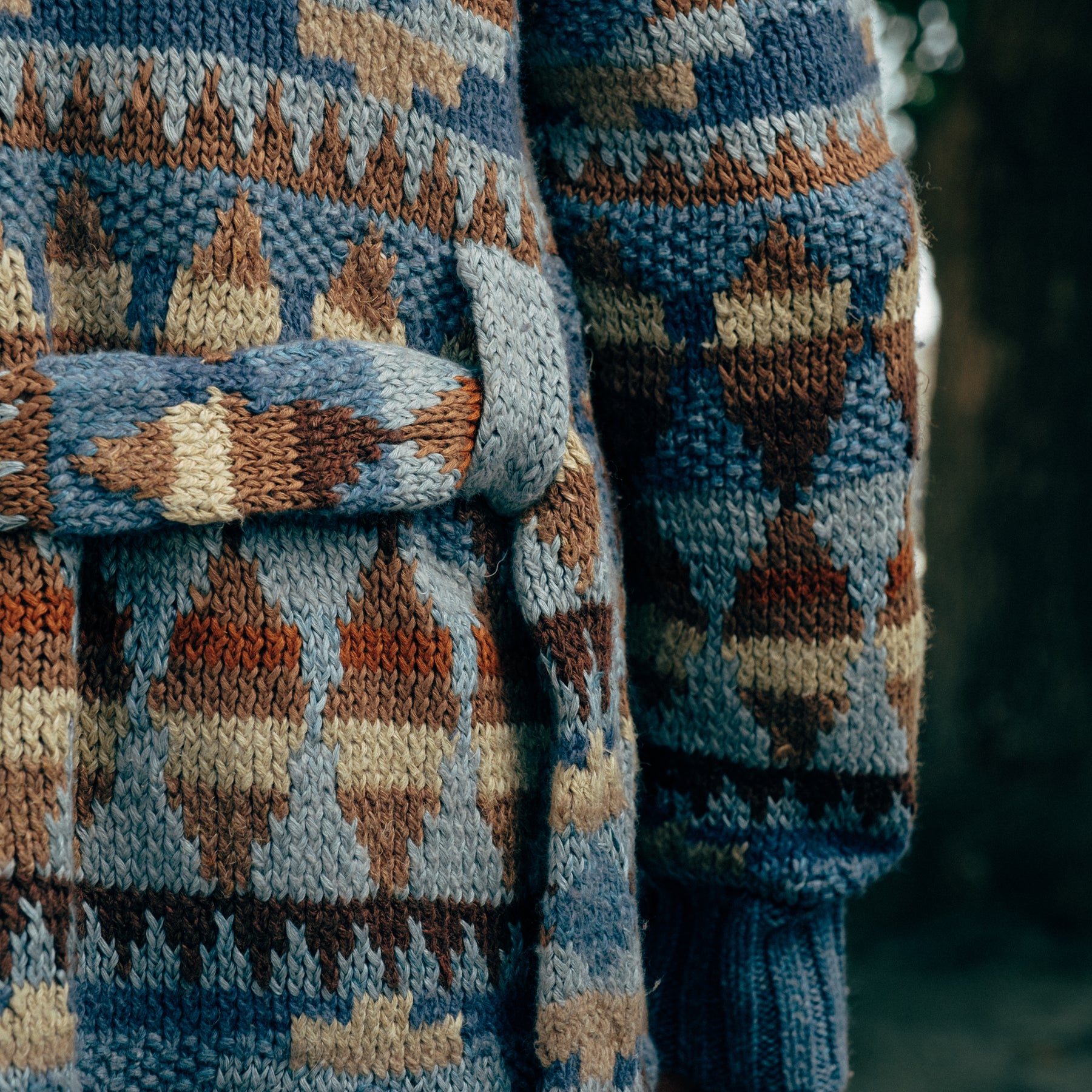 RRL Hand-Knit Linen Blend Belted Cardigan Blue Multi