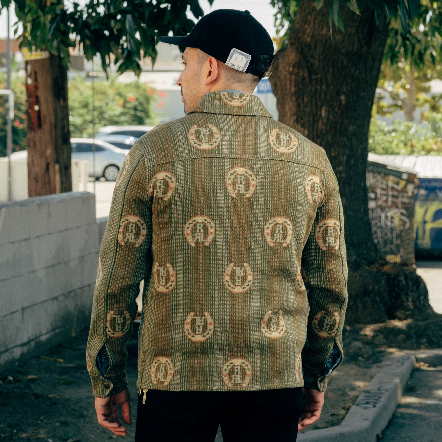 RRL Horseshoe Logo Cotton Overshirt Sweater Sage Multi