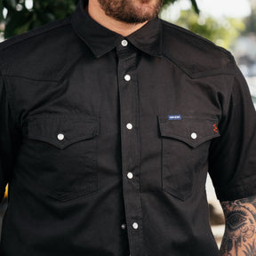 Iron Heart IHSH-387-BLK 7oz Fatigue Cloth Short Sleeved Western Shirt Black