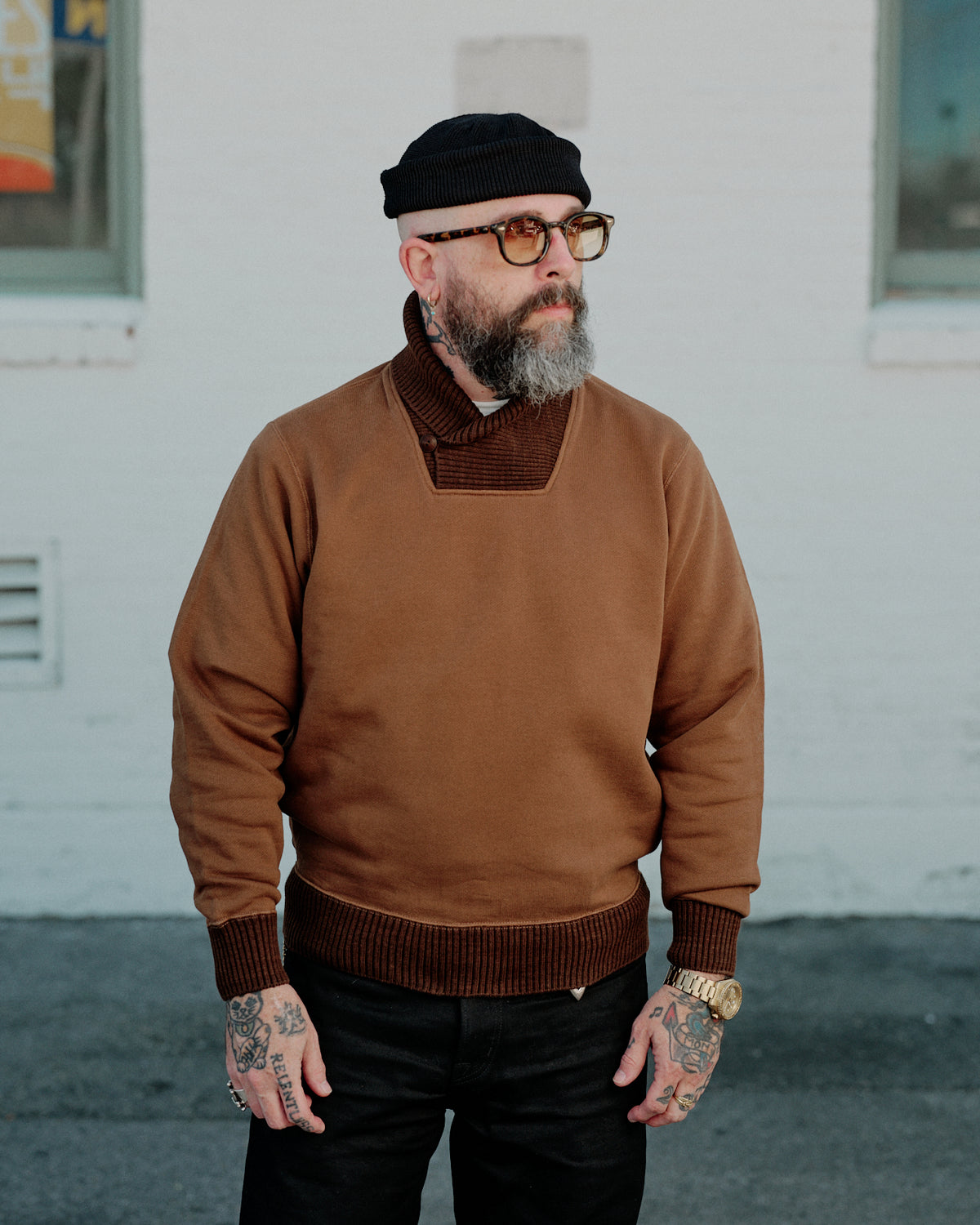 RRL Garment-Dyed Fleece Shawl Sweatshirt Tan