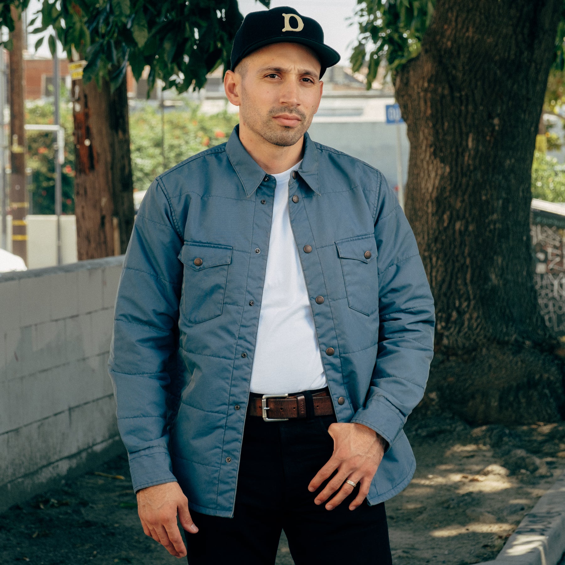RRL Quilted Twill Western Overshirt Faded Blue