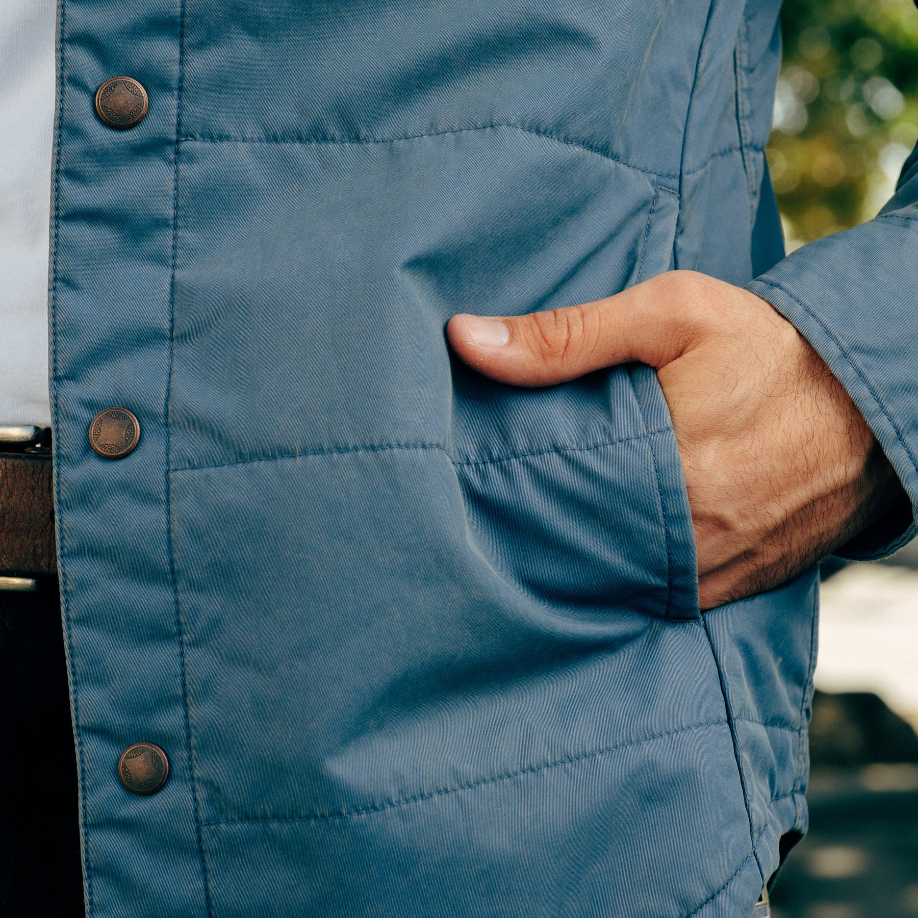 RRL Quilted Twill Western Overshirt Faded Blue